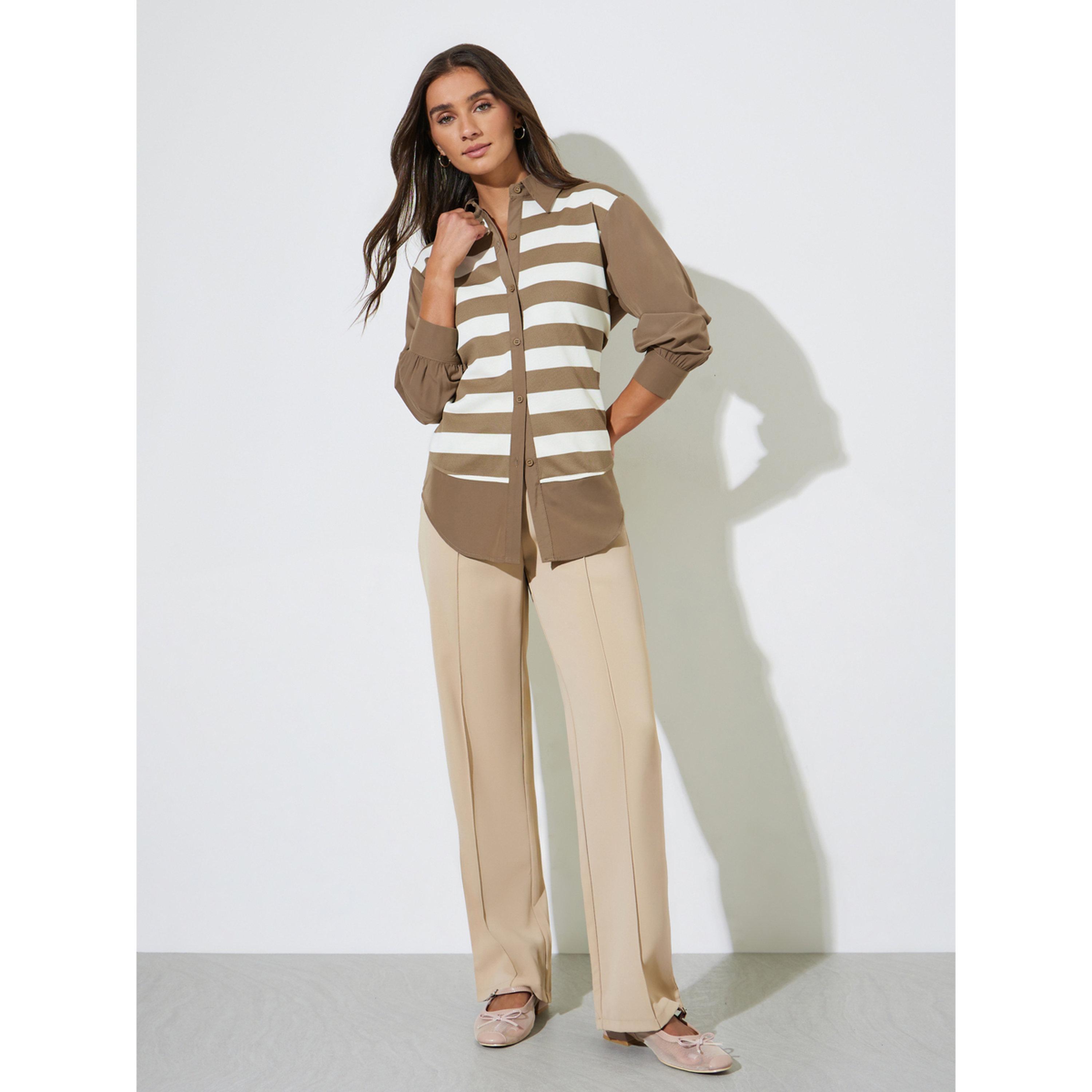 Styli Brown Striped Long Sleeves Oversized Shirt-women-clothing-shirtsandblouses-shirts-image-2