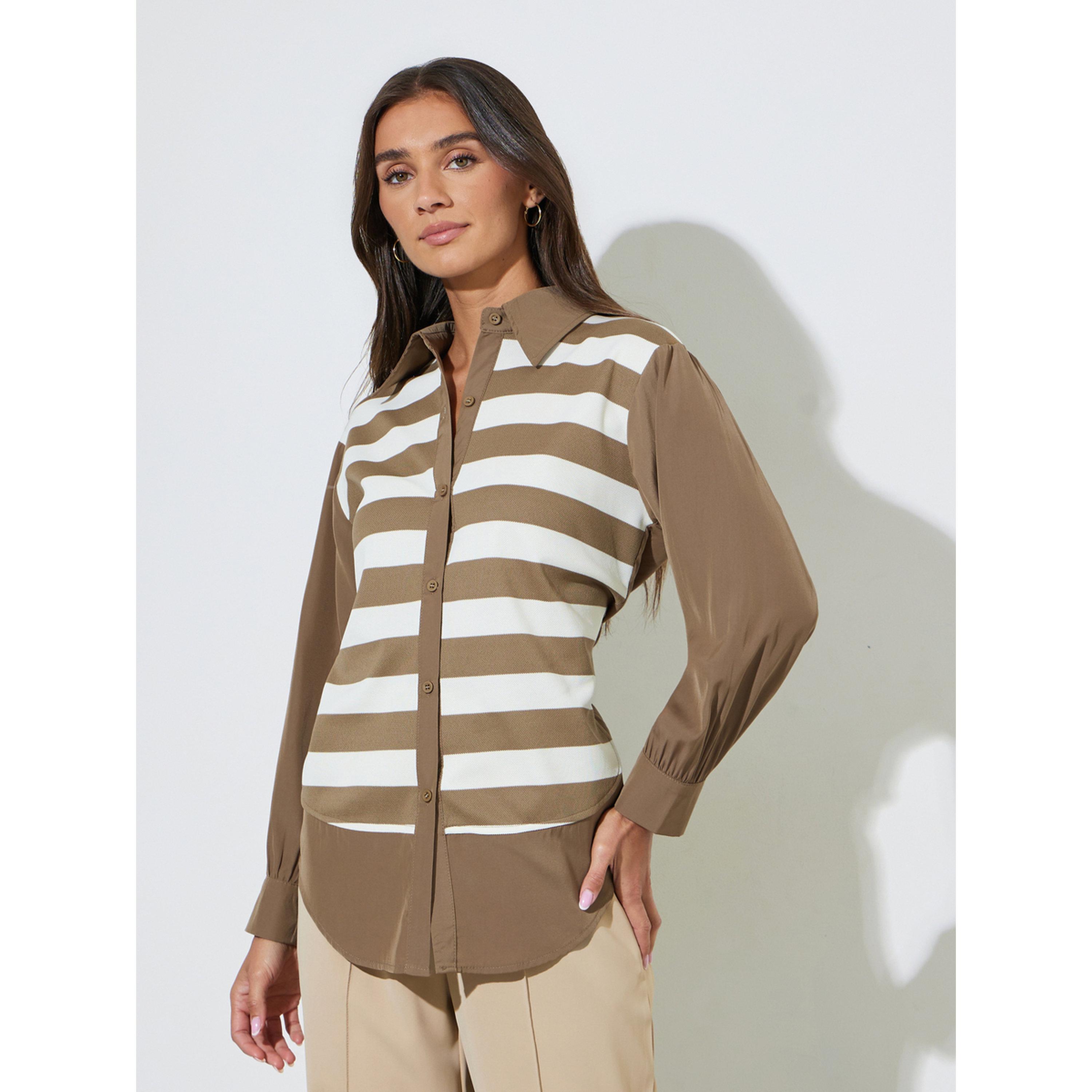 Styli Brown Striped Long Sleeves Oversized Shirt-women-clothing-shirtsandblouses-shirts-image-3