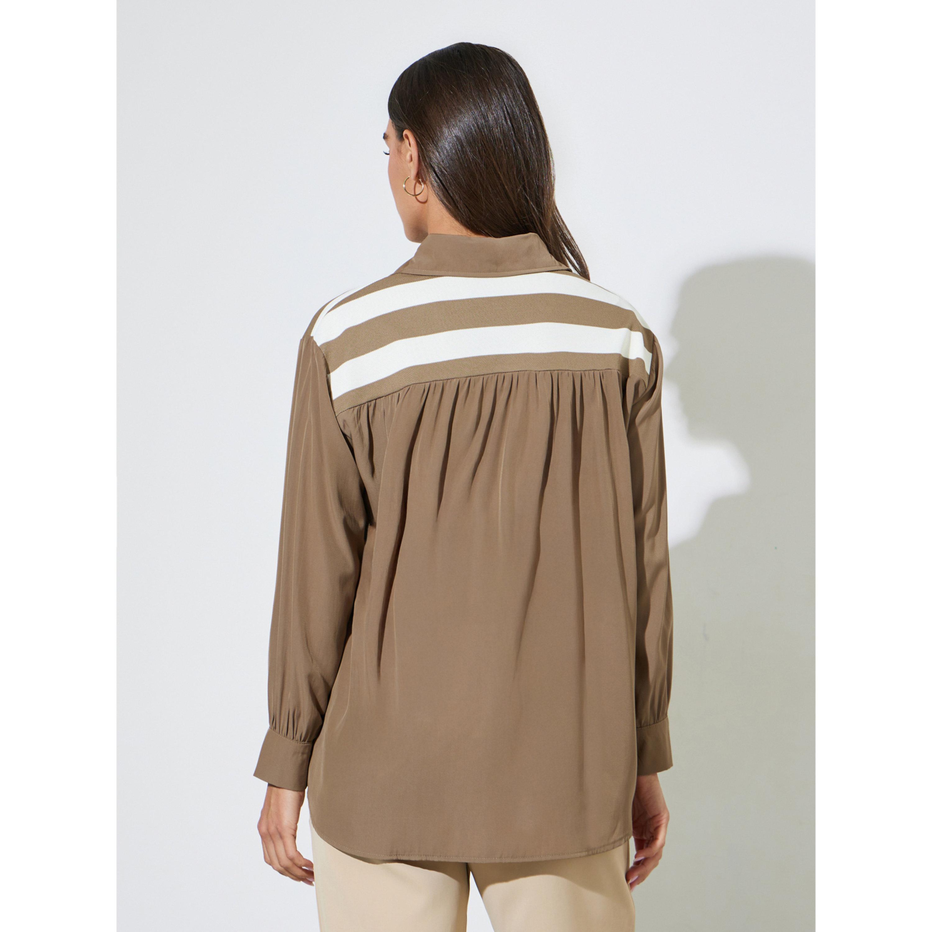 Styli Brown Striped Long Sleeves Oversized Shirt-women-clothing-shirtsandblouses-shirts-image-4