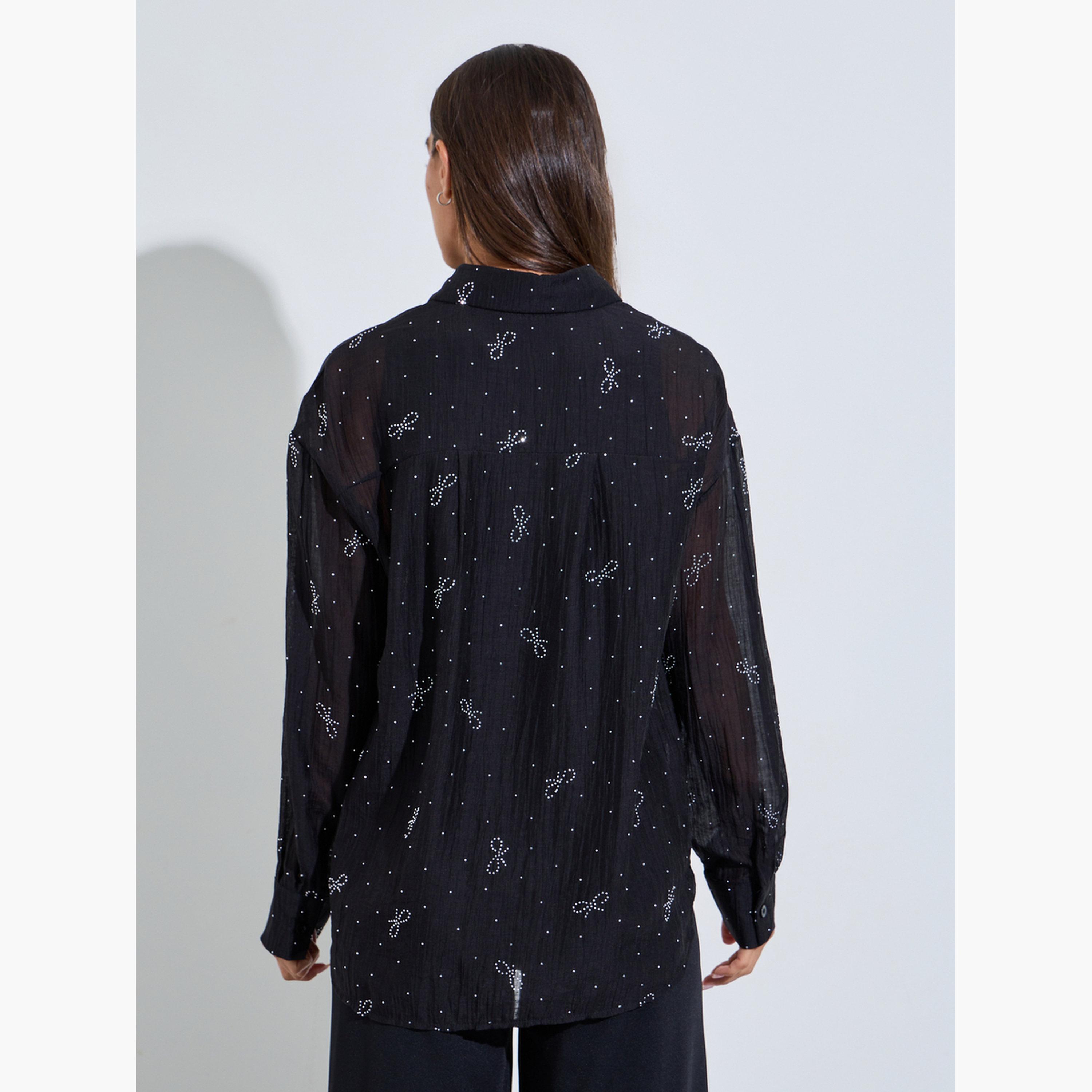 قميص واسع بأكمام طويلة وتفاصيل فيونكة لون أسود-women-clothing-shirtsandblouses-shirts-image-5