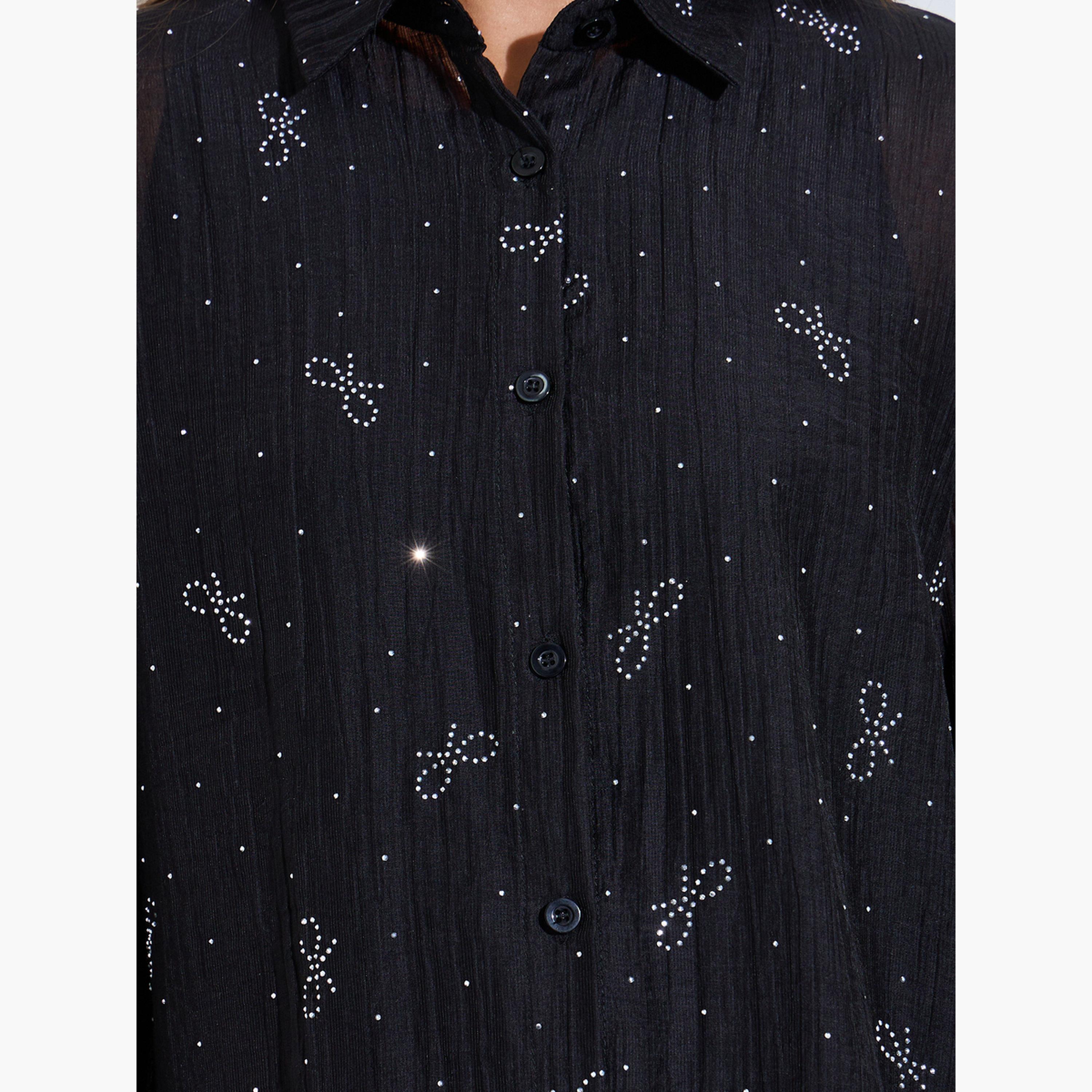 قميص واسع بأكمام طويلة وتفاصيل فيونكة لون أسود-women-clothing-shirtsandblouses-shirts-image-6