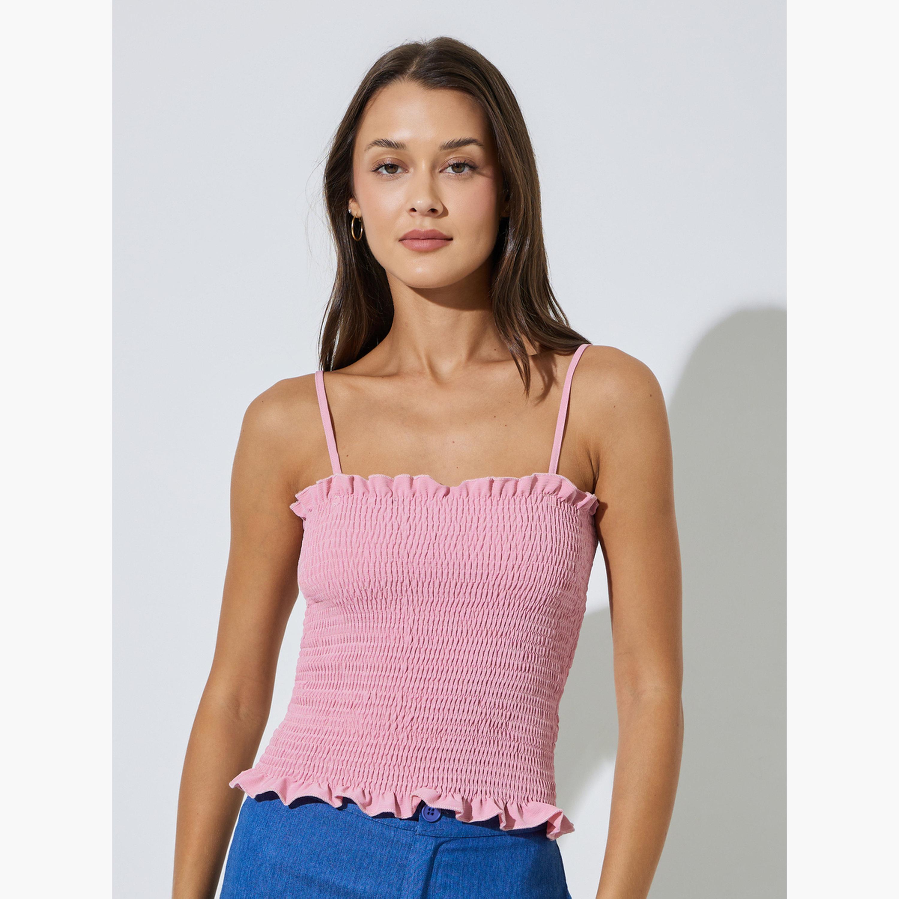 Styli Pink Solid Longline Oversized Shirt with Smocked Top-women-clothing-shirtsandblouses-shirts-image-3