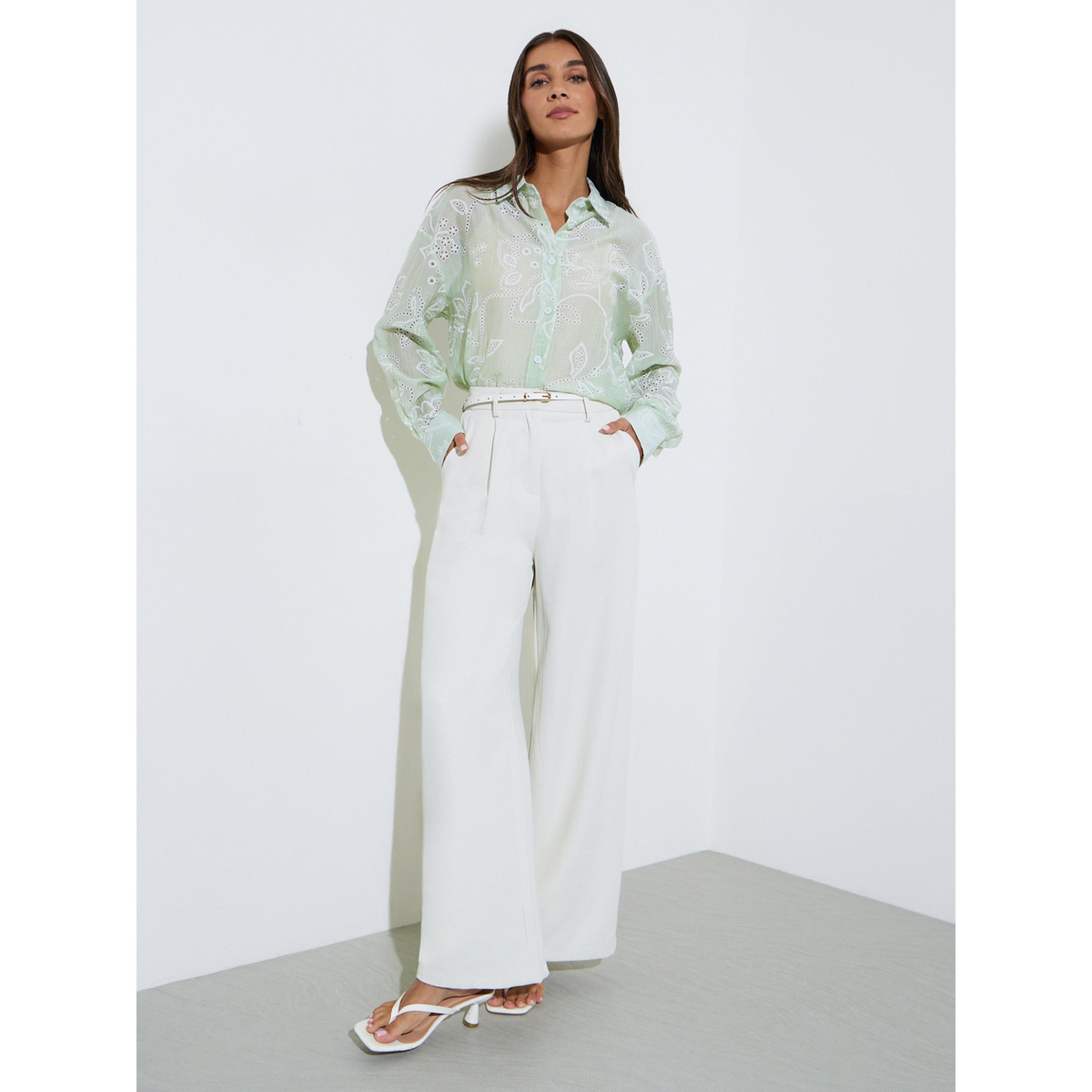 بلوزة واسعة طويلة بتطاريز مفرغة باللون الأخضر النعناعي-women-clothing-shirtsandblouses-shirts-image-2