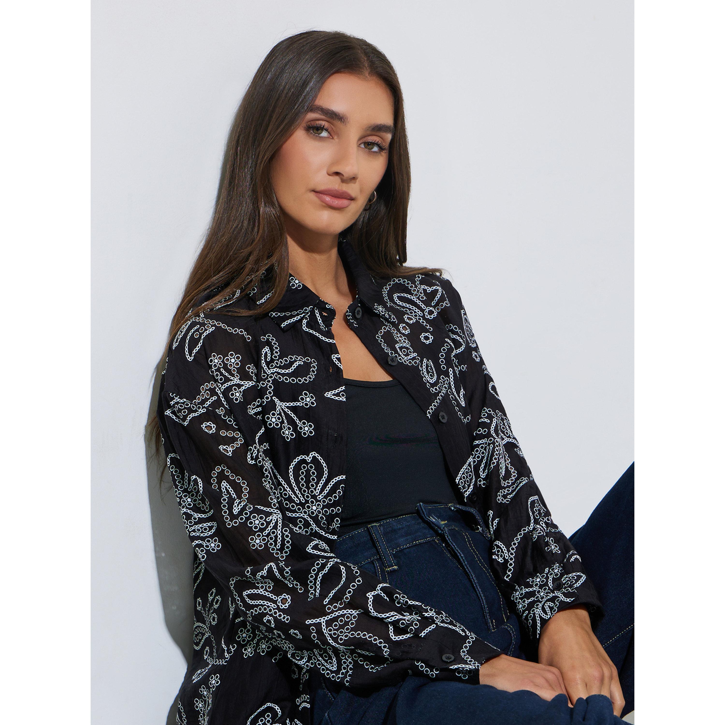 بلوزة واسعة طويلة ومطرزة بفتحات باللون الكحلي-women-clothing-shirtsandblouses-shirts-image-3