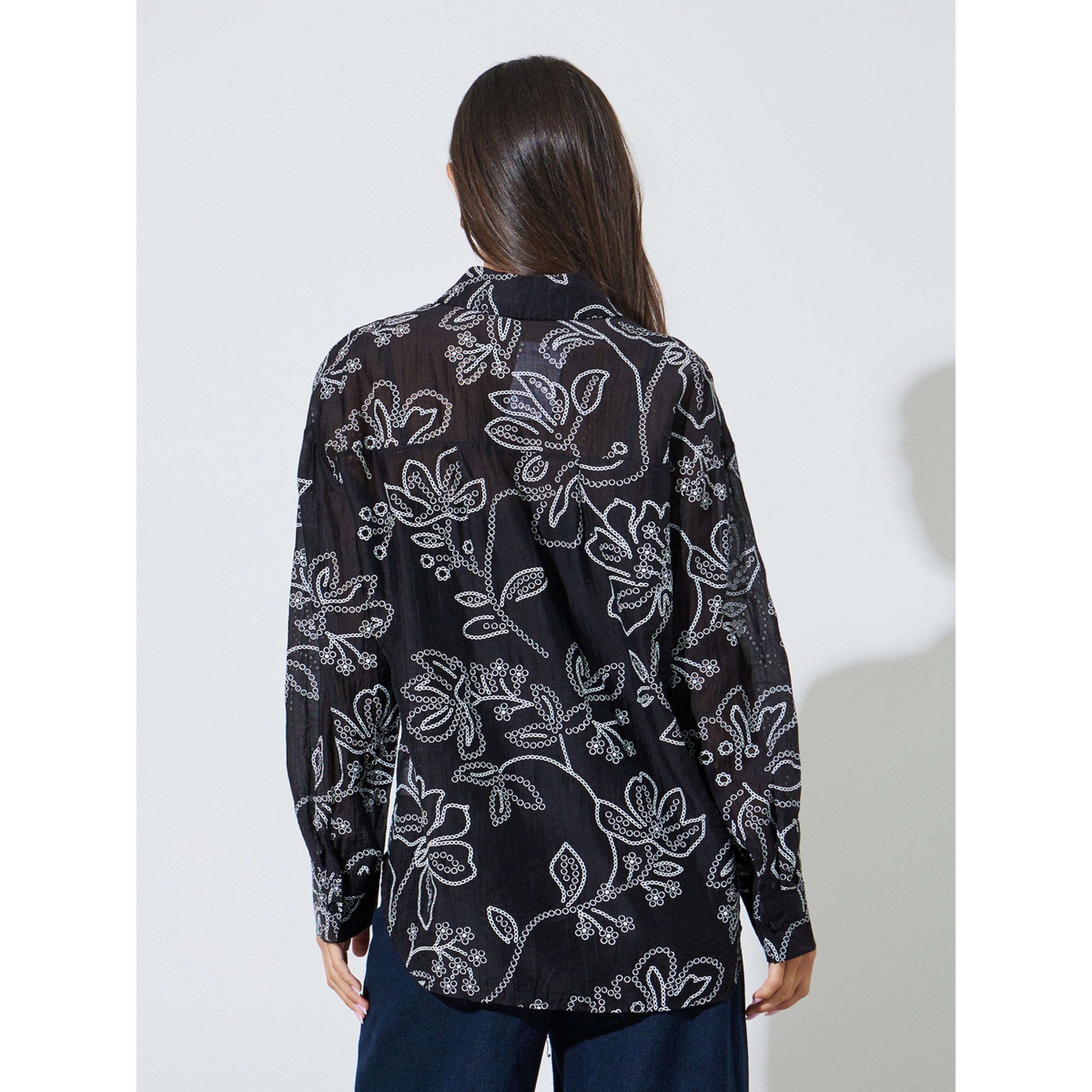 بلوزة واسعة طويلة ومطرزة بفتحات باللون الكحلي-women-clothing-shirtsandblouses-shirts-image-5