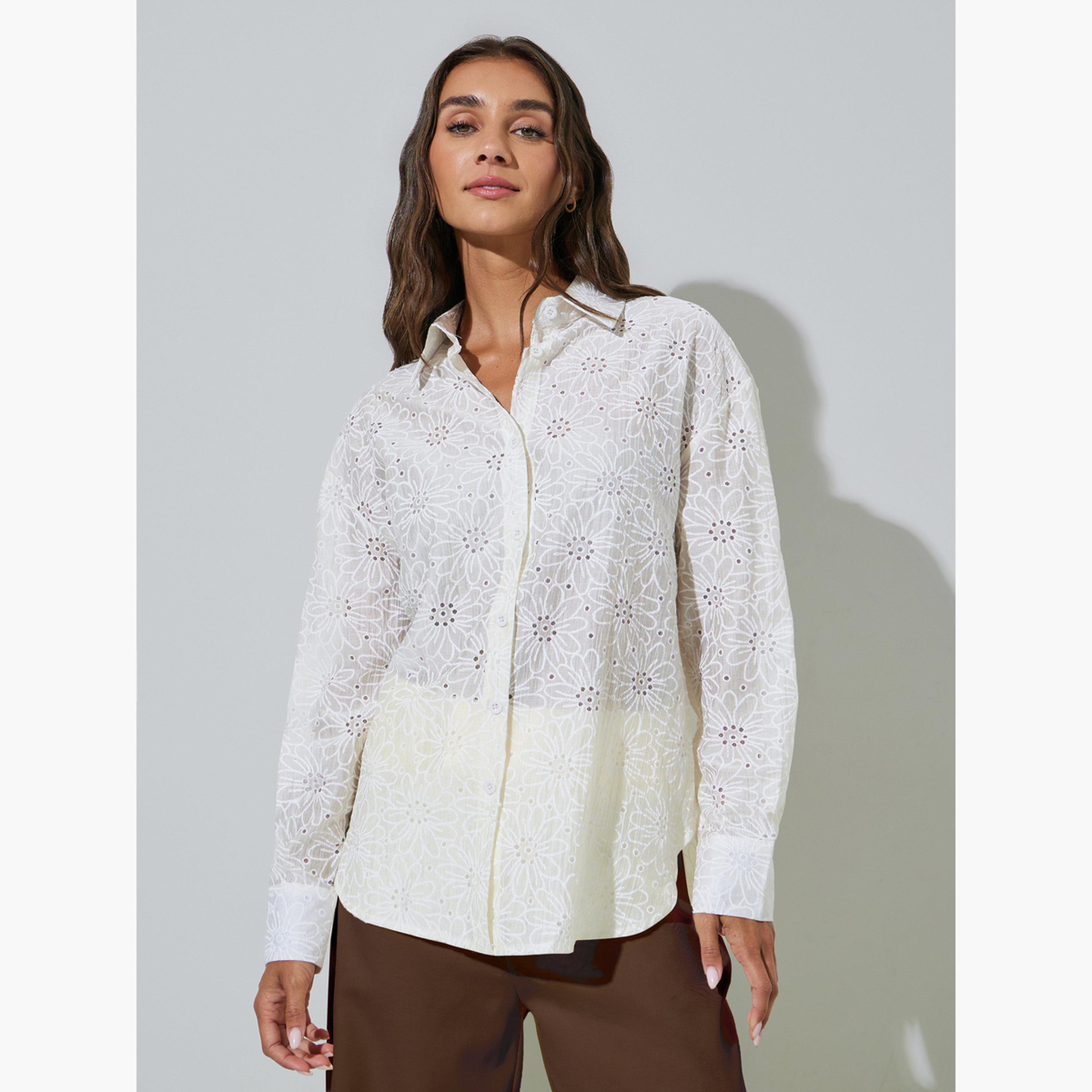 بلوزة واسعة قصة طويلة بتطريز زهور-women-clothing-shirtsandblouses-shirts-image-1
