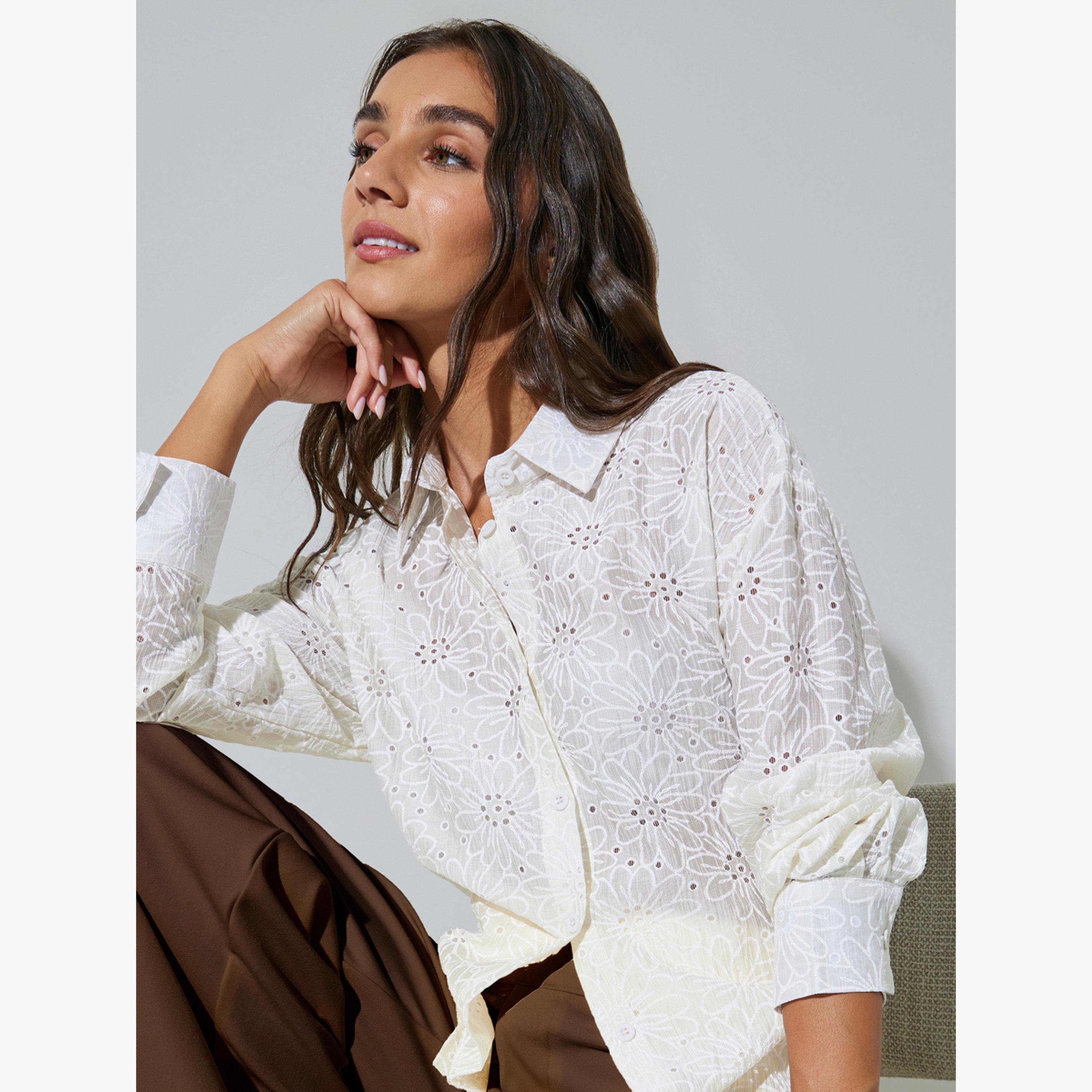 بلوزة واسعة قصة طويلة بتطريز زهور-women-clothing-shirtsandblouses-shirts-image-3