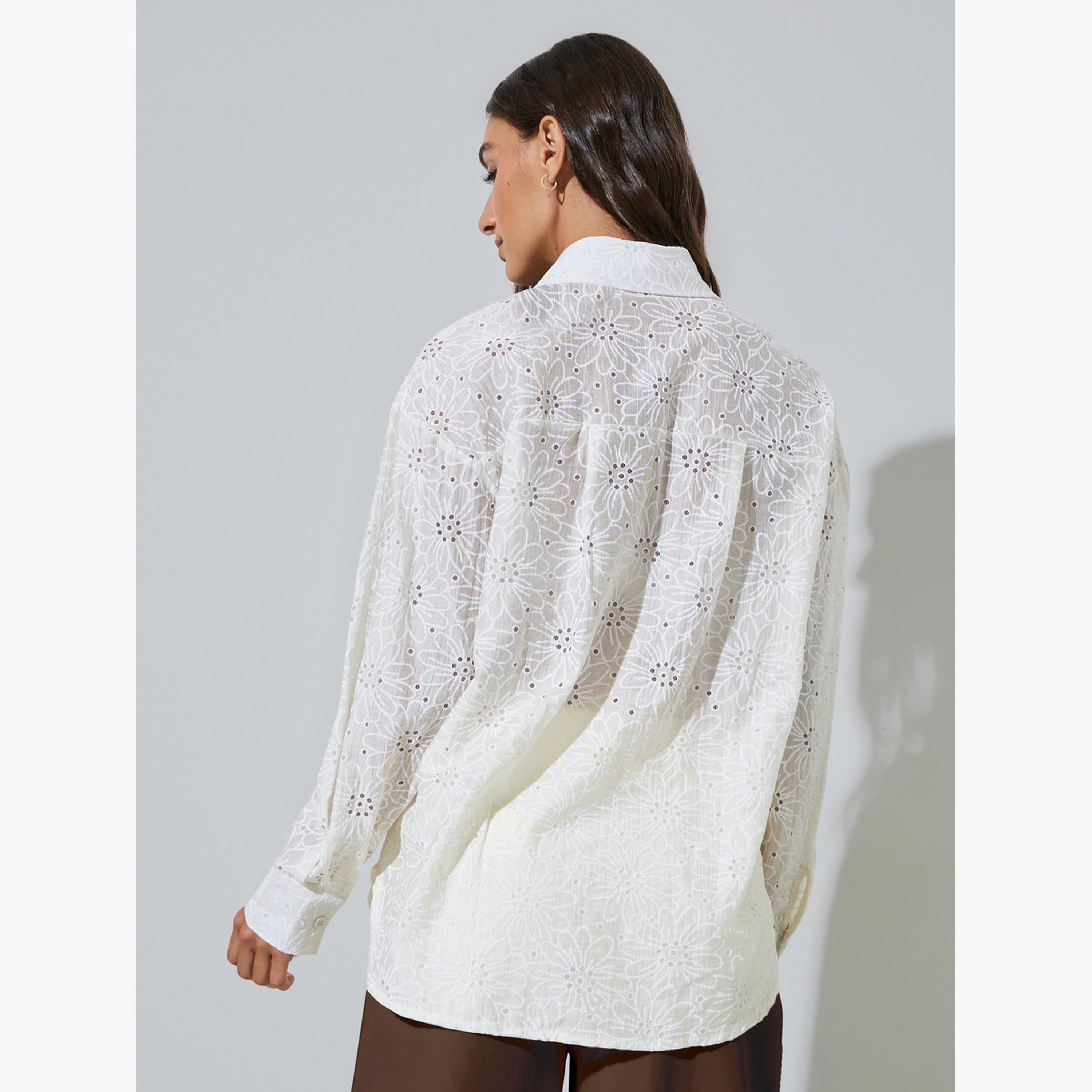 بلوزة واسعة قصة طويلة بتطريز زهور-women-clothing-shirtsandblouses-shirts-image-4