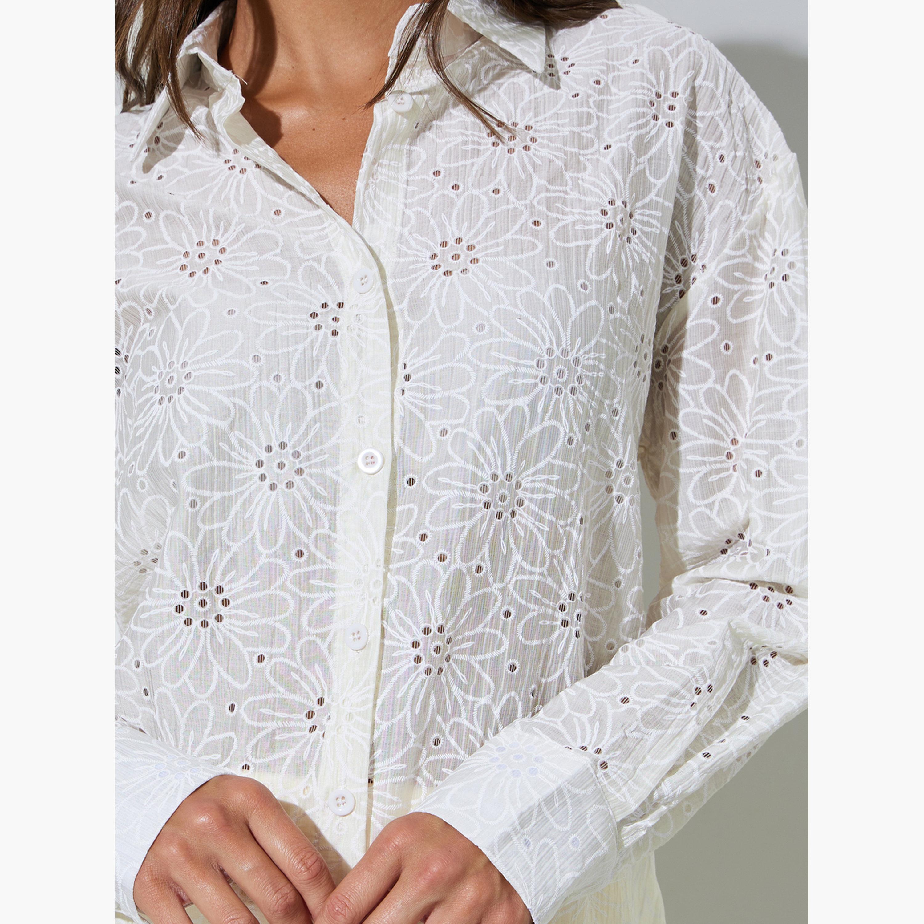 بلوزة واسعة قصة طويلة بتطريز زهور-women-clothing-shirtsandblouses-shirts-image-5