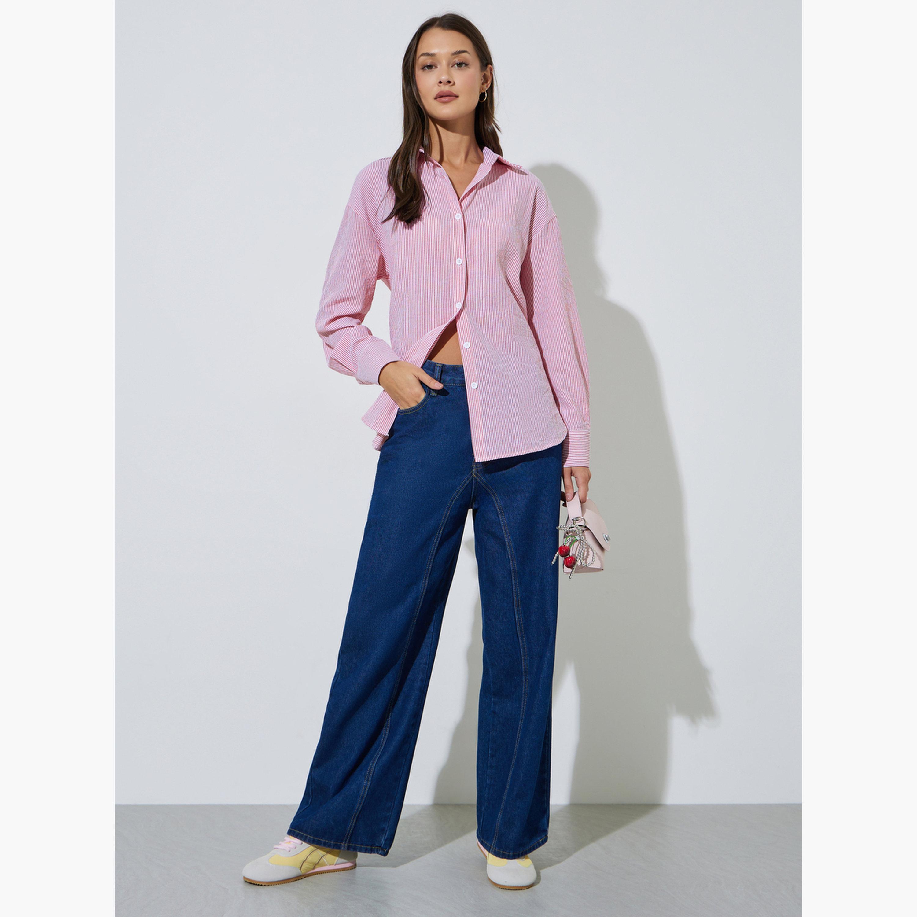 Styli Pink Striped Long Sleeves Oversized Shirt-women-clothing-shirtsandblouses-shirts-image-2