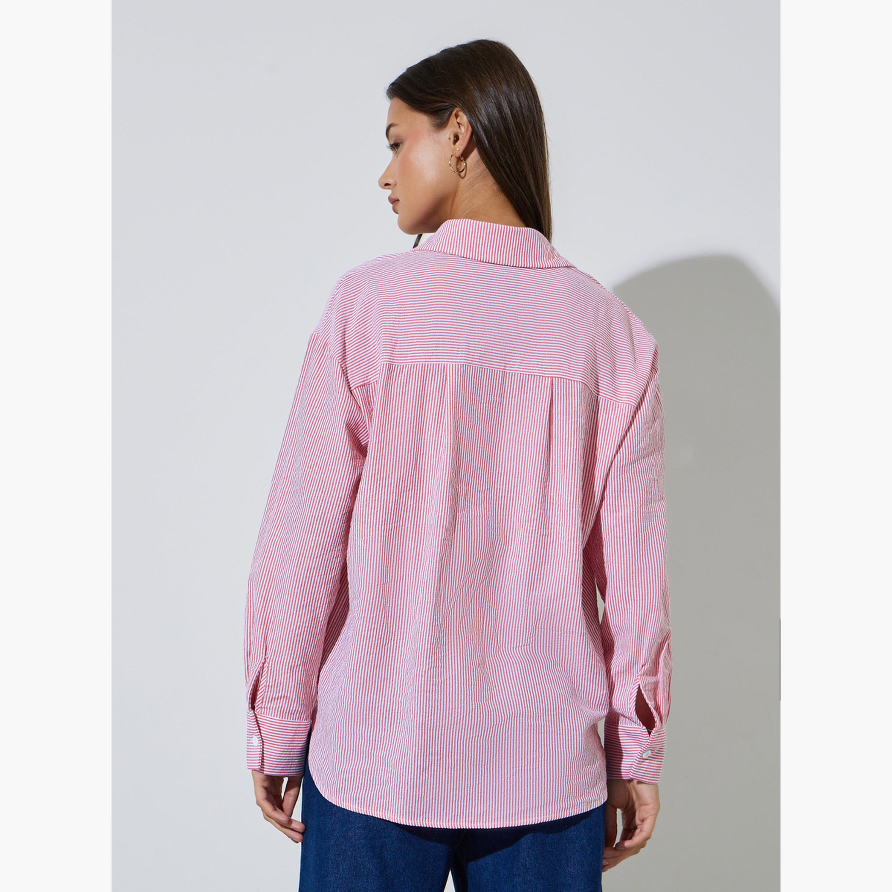 Styli Pink Striped Long Sleeves Oversized Shirt-women-clothing-shirtsandblouses-shirts-image-4