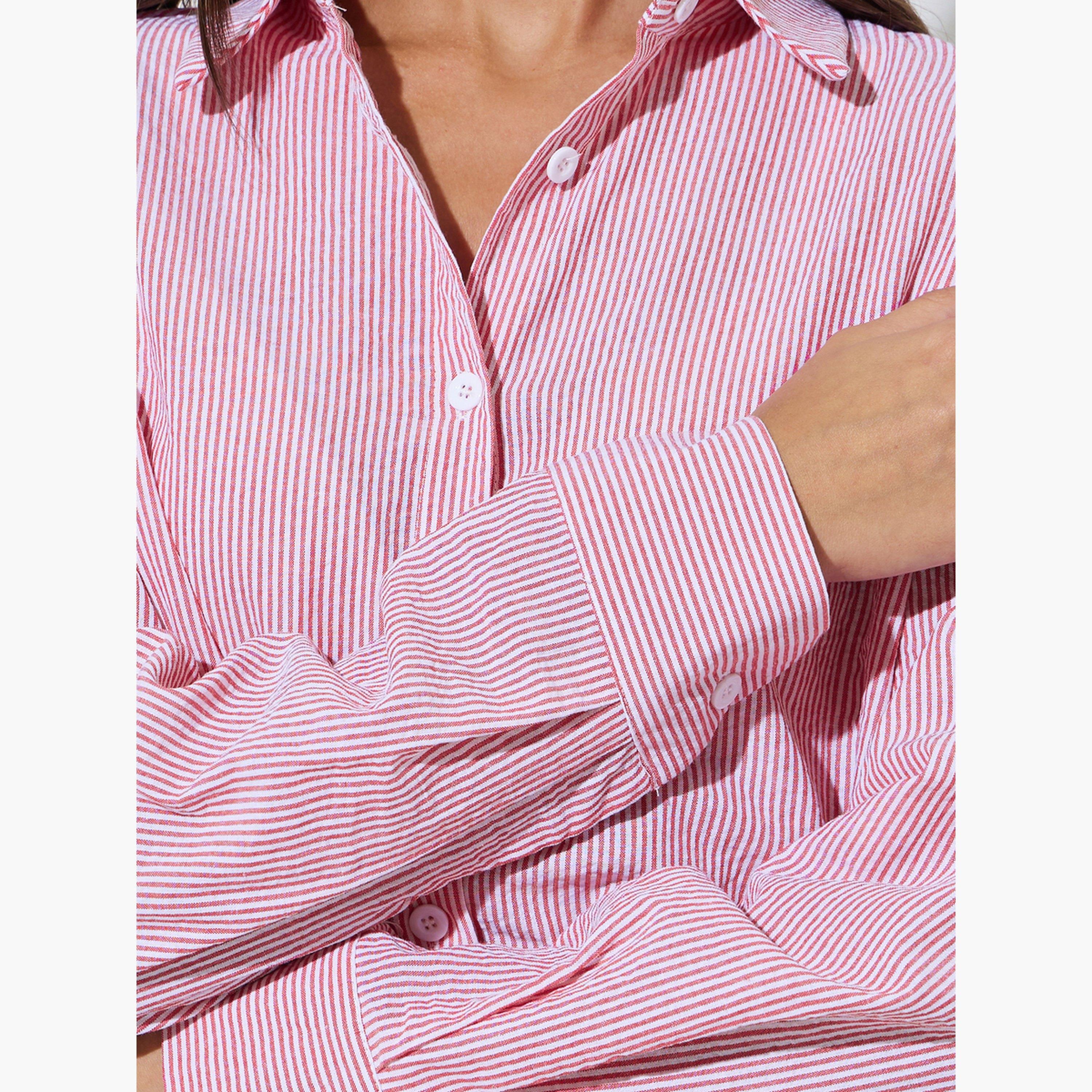 Styli Pink Striped Long Sleeves Oversized Shirt-women-clothing-shirtsandblouses-shirts-image-5