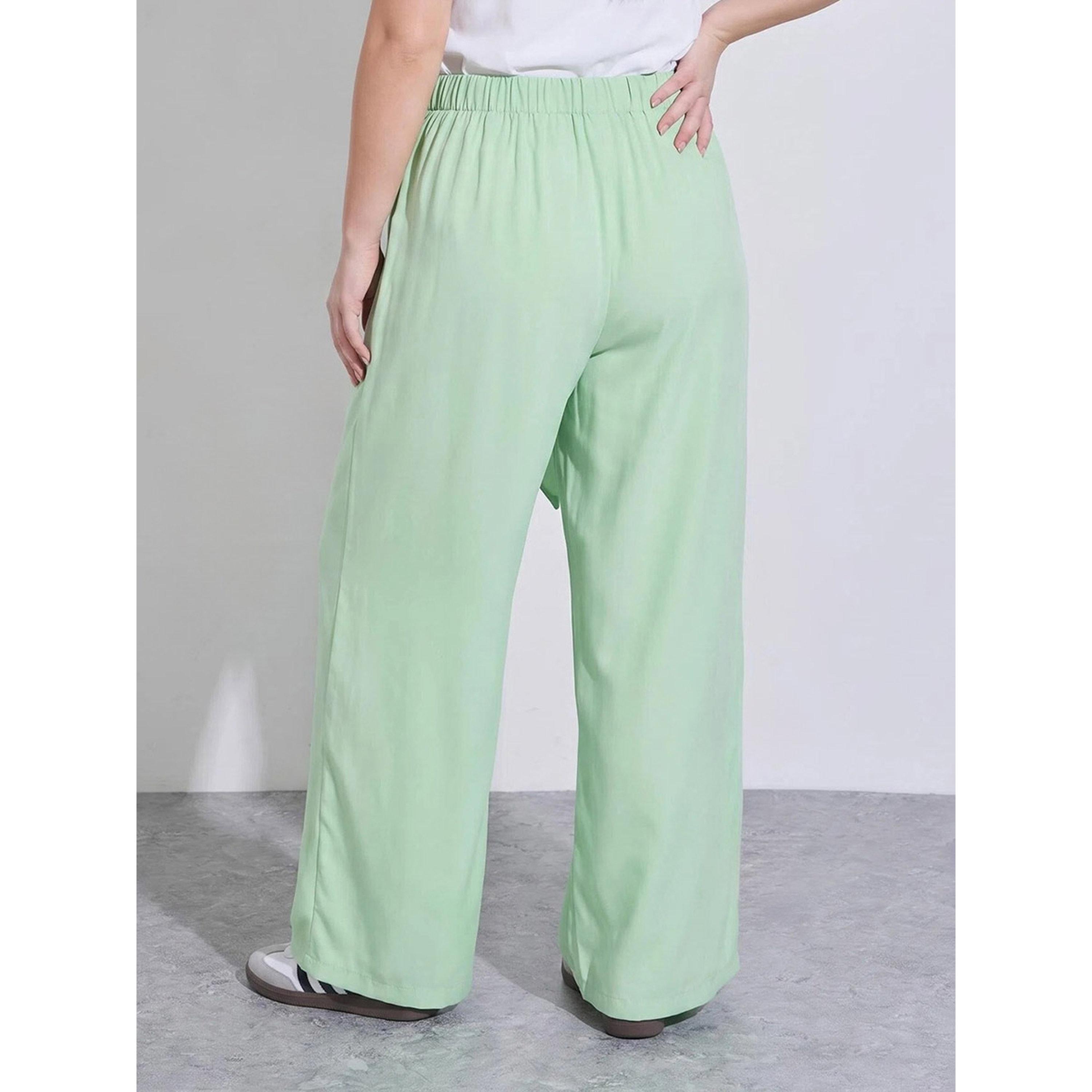 Take Two Plus Size Green Wide Leg Tie-Waist Trousers-women-clothing-plussize-joggers-image-3