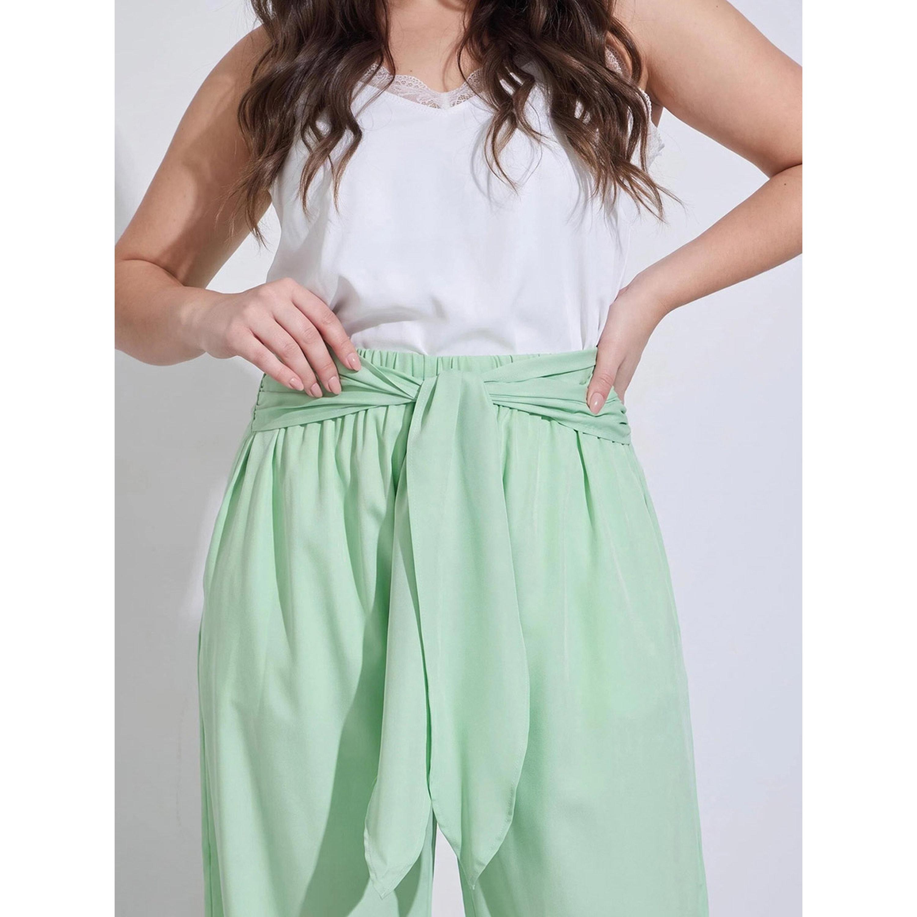 Take Two Plus Size Green Wide Leg Tie-Waist Trousers-women-clothing-plussize-joggers-image-4