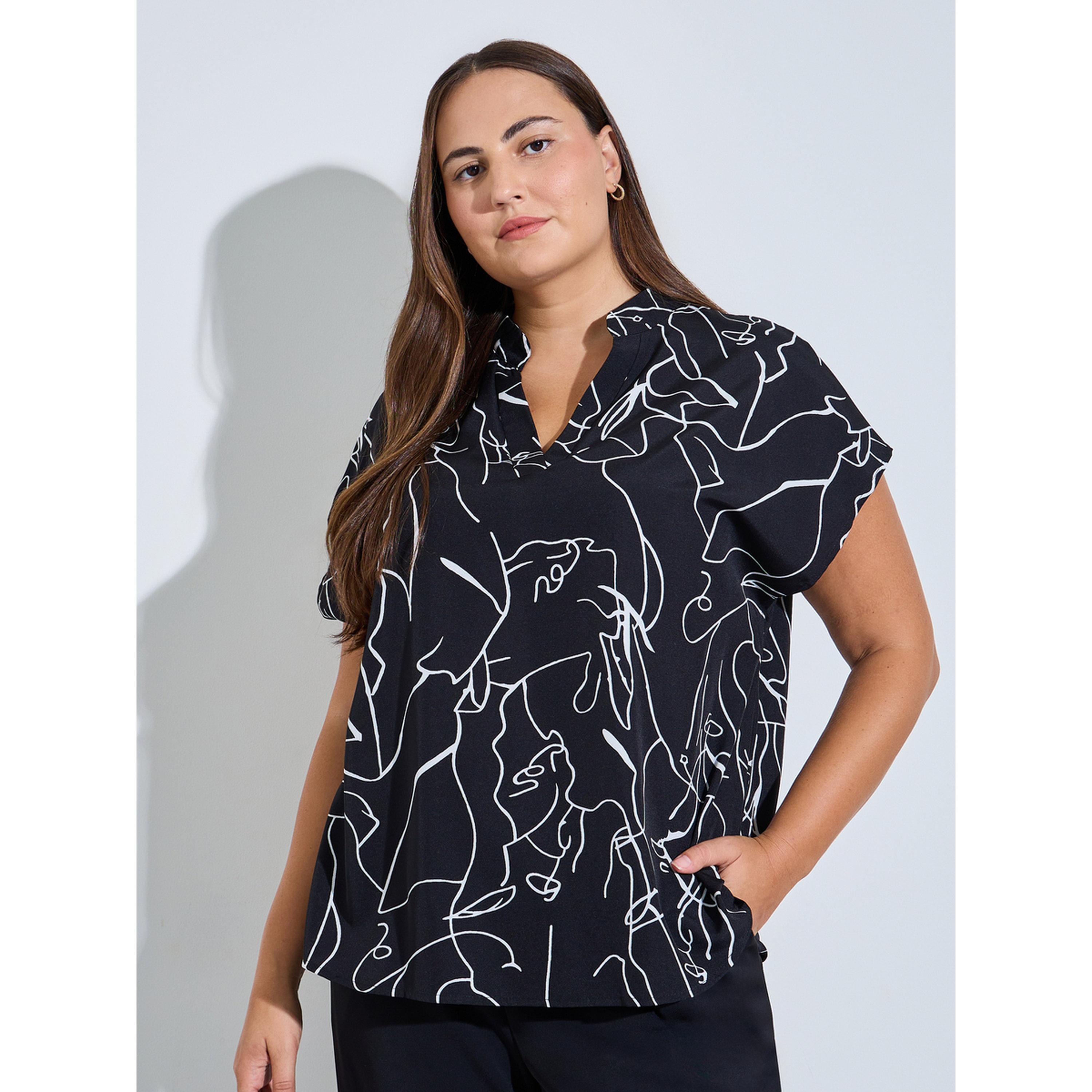 Take Two Plus Size Abstract Print Collared Kaftan Top-women-clothing-plussize-shirtsandblouses-blouses-image-1