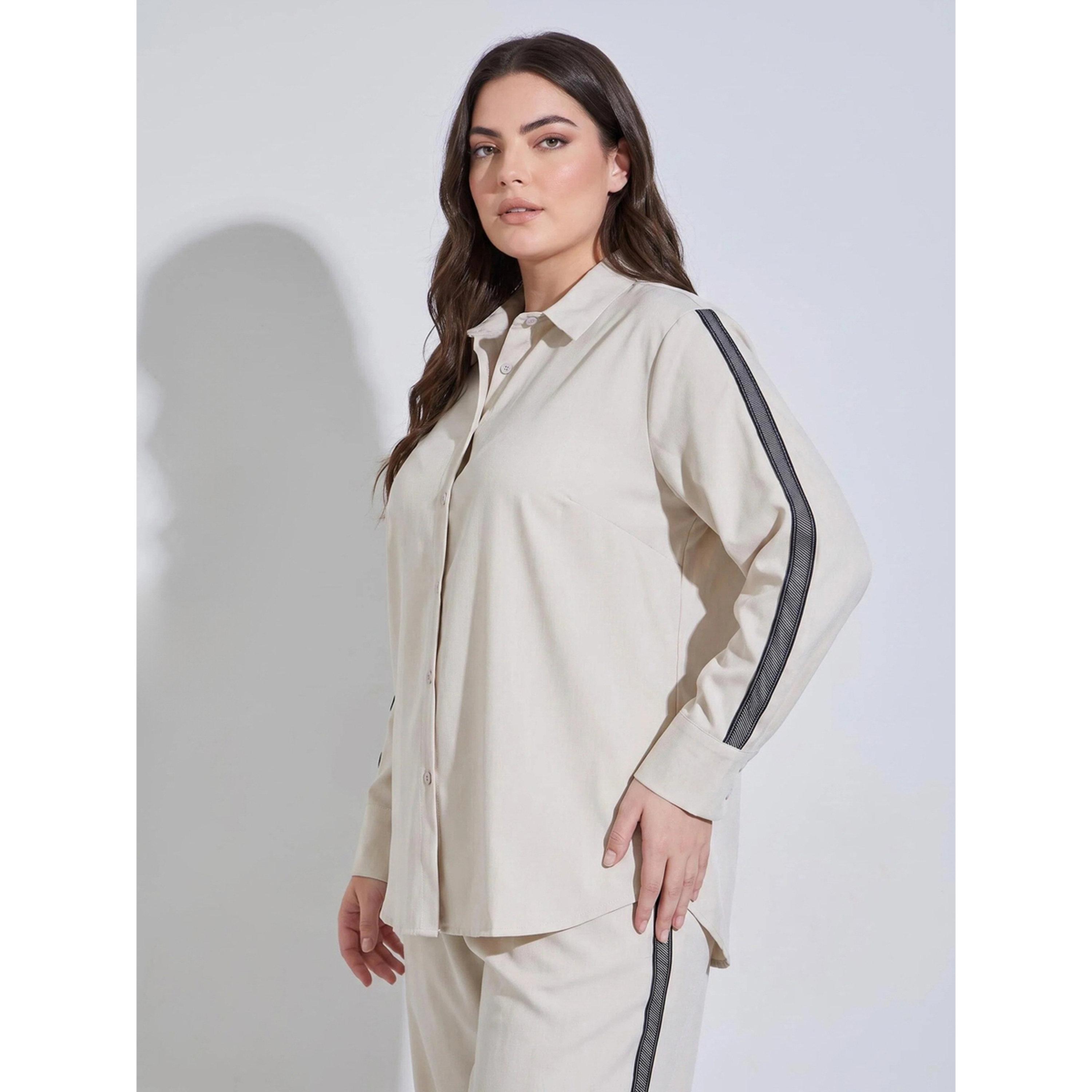Styli Plus Size Off White Long Sleeves Relaxed Fit Shirt with Side Stripe-women-clothing-shirtsandblouses-shirts-image-3