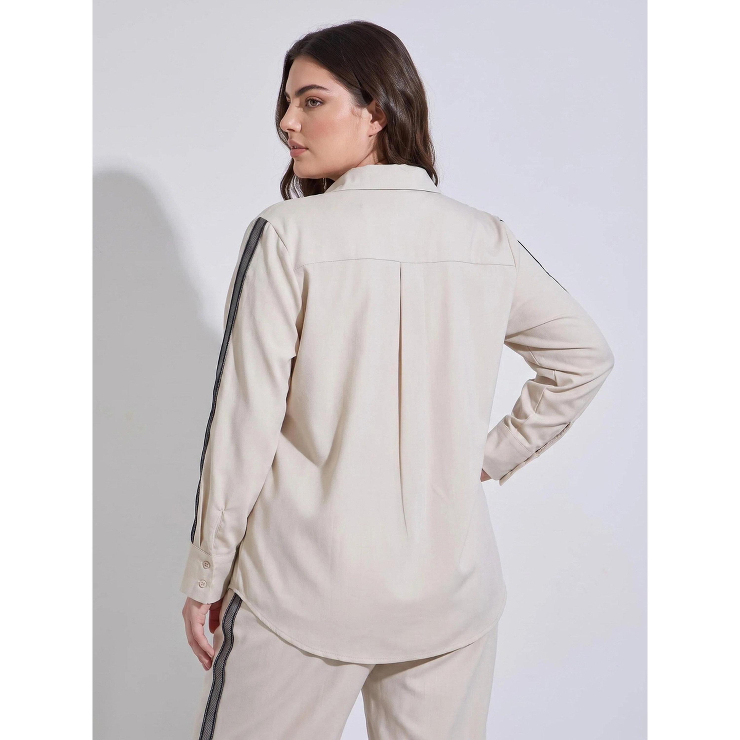 Styli Plus Size Off White Long Sleeves Relaxed Fit Shirt with Side Stripe-women-clothing-shirtsandblouses-shirts-image-4