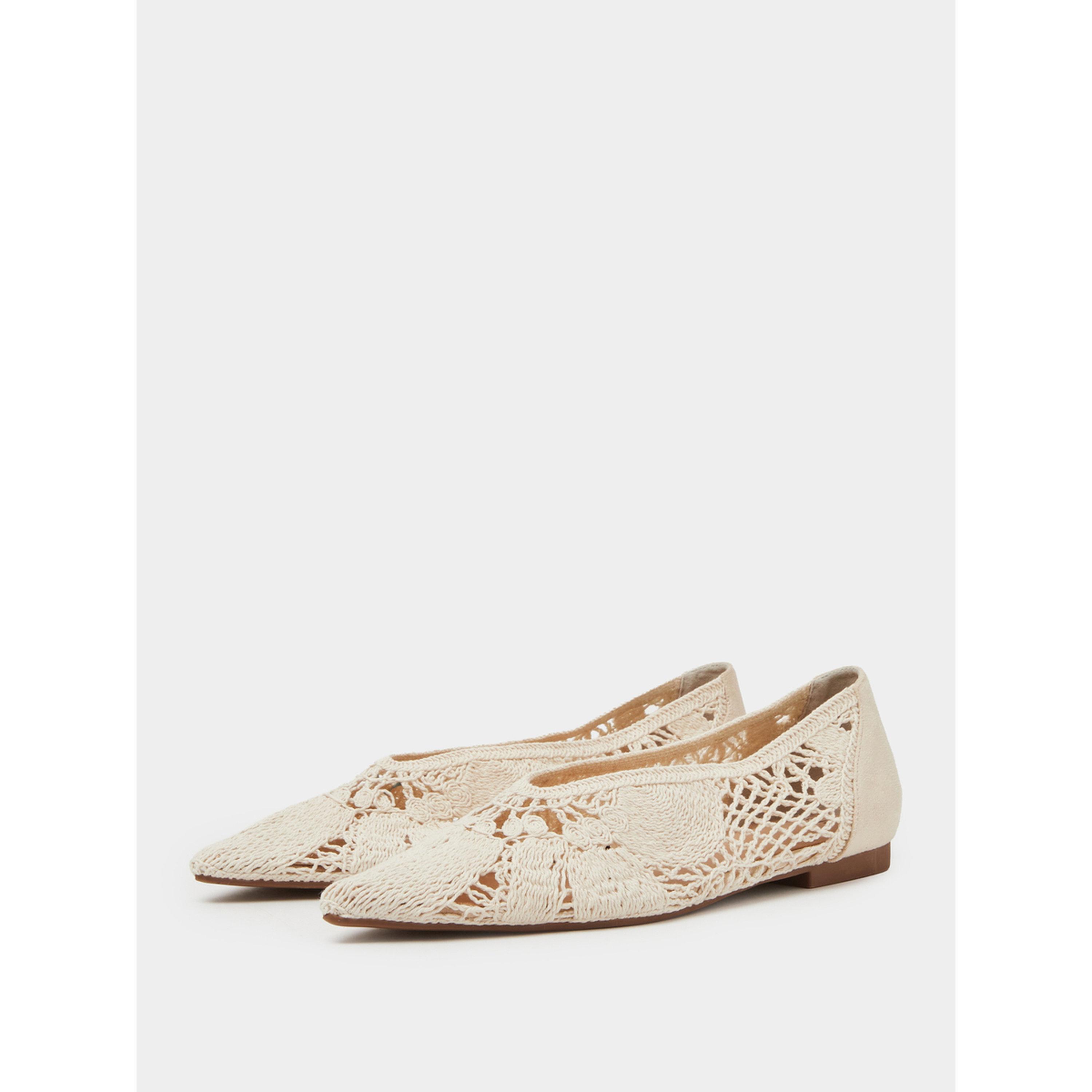 Styli Beige Crochet Pointed Toe Ballerina Flats-women-shoes-flats-ballerinas-image-1