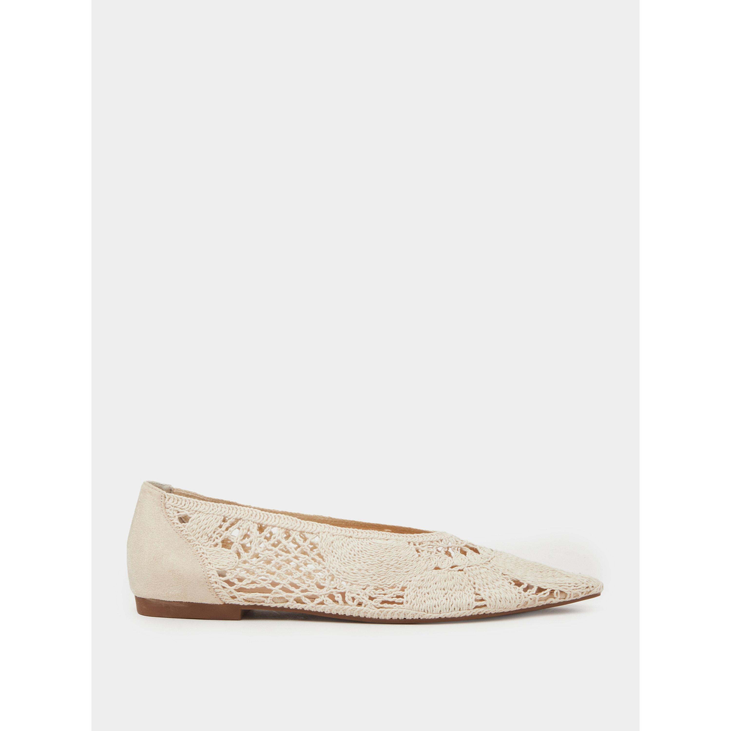 حذاء باليرينا فلات كروشيه بمقدمة مدببة لون بيج-women-shoes-flats-ballerinas-image-2