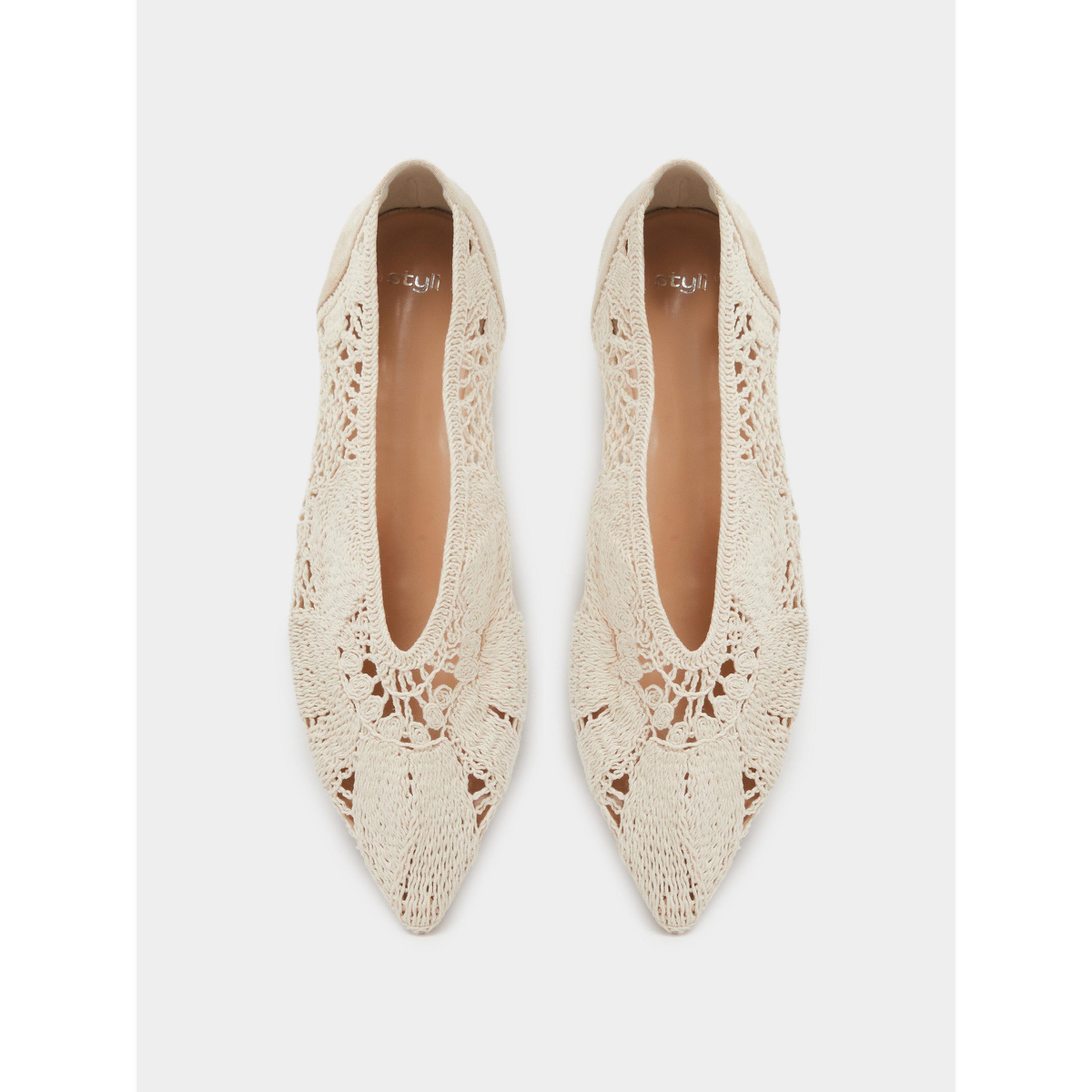 حذاء باليرينا فلات كروشيه بمقدمة مدببة لون بيج-women-shoes-flats-ballerinas-image-3