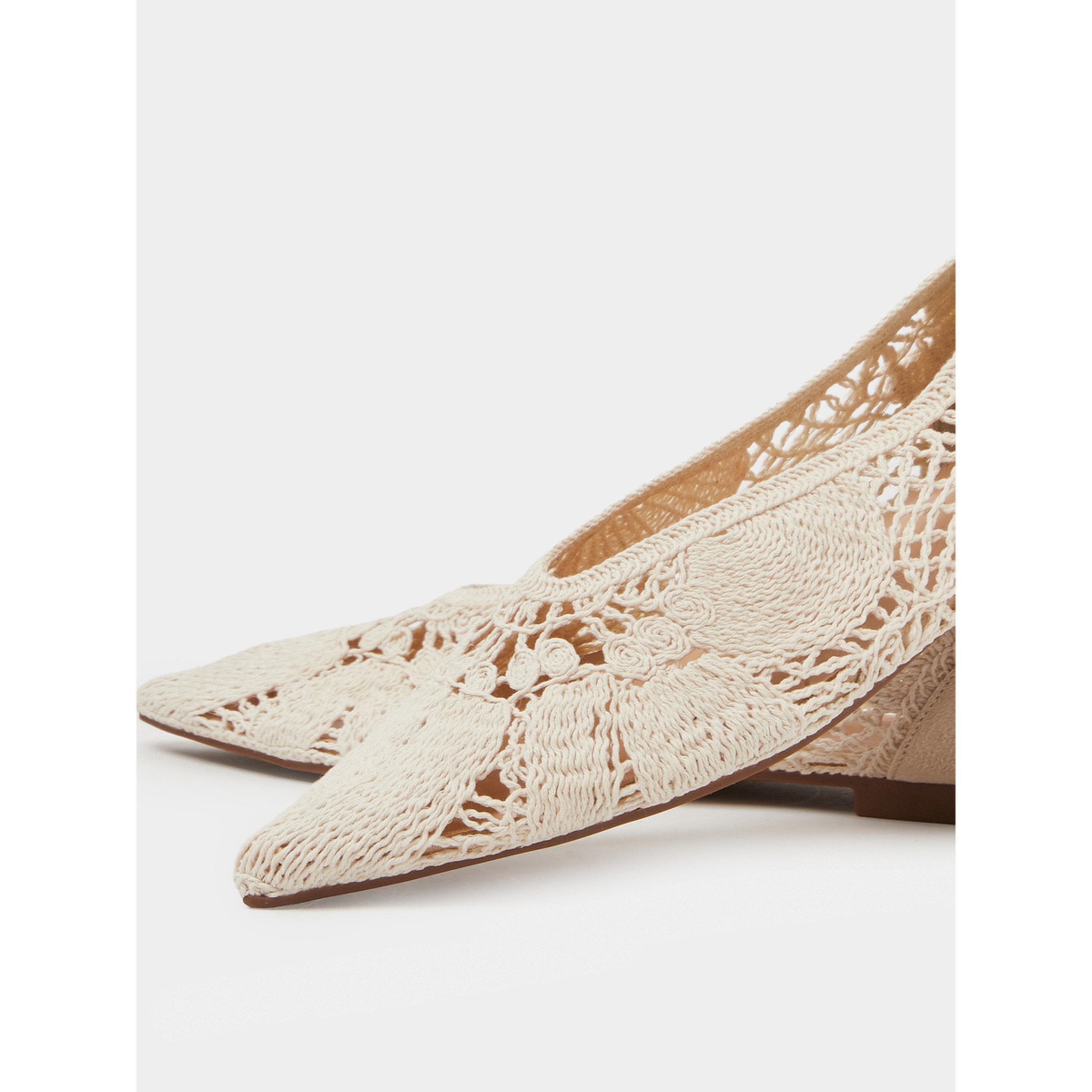 Styli Beige Crochet Pointed Toe Ballerina Flats-women-shoes-flats-ballerinas-image-4