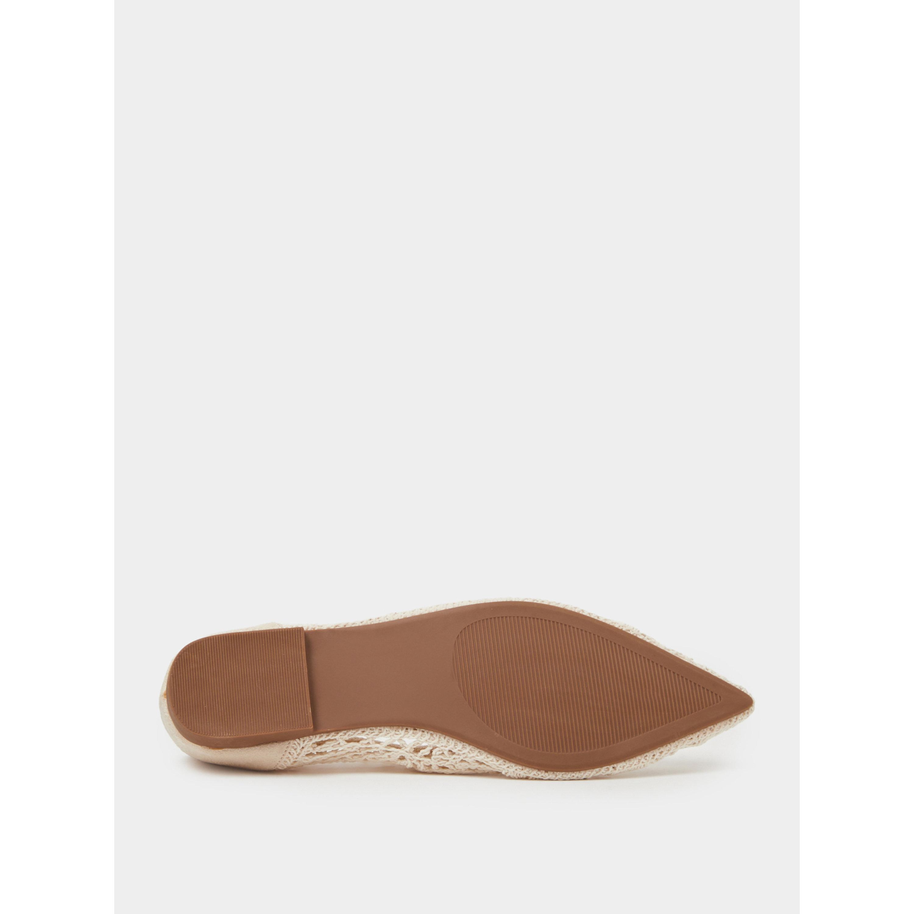 Styli Beige Crochet Pointed Toe Ballerina Flats-women-shoes-flats-ballerinas-image-6
