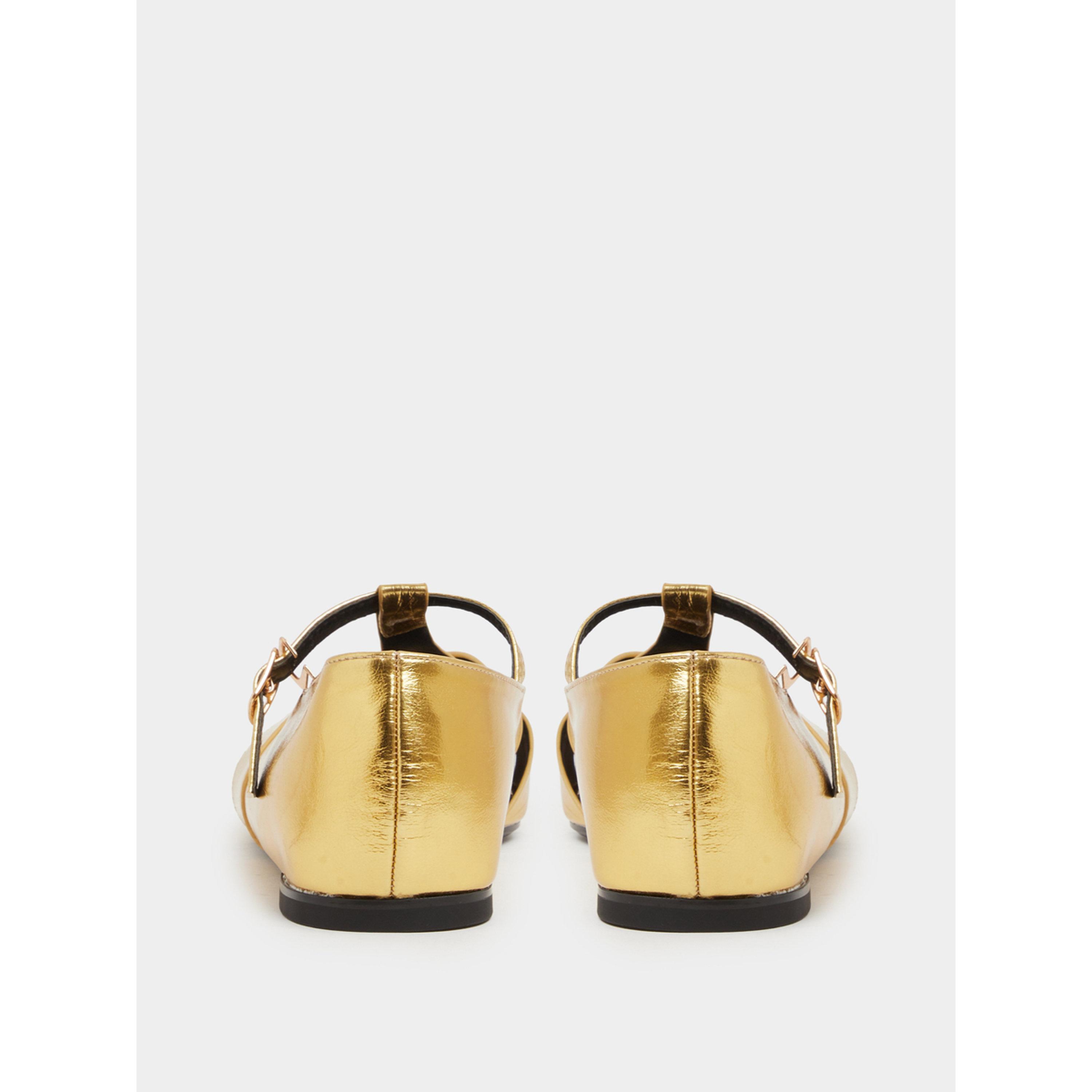 Styli Gold Metallic Woven Ballerina Flats with Ankle Strap-women-shoes-ballerinas-image-5