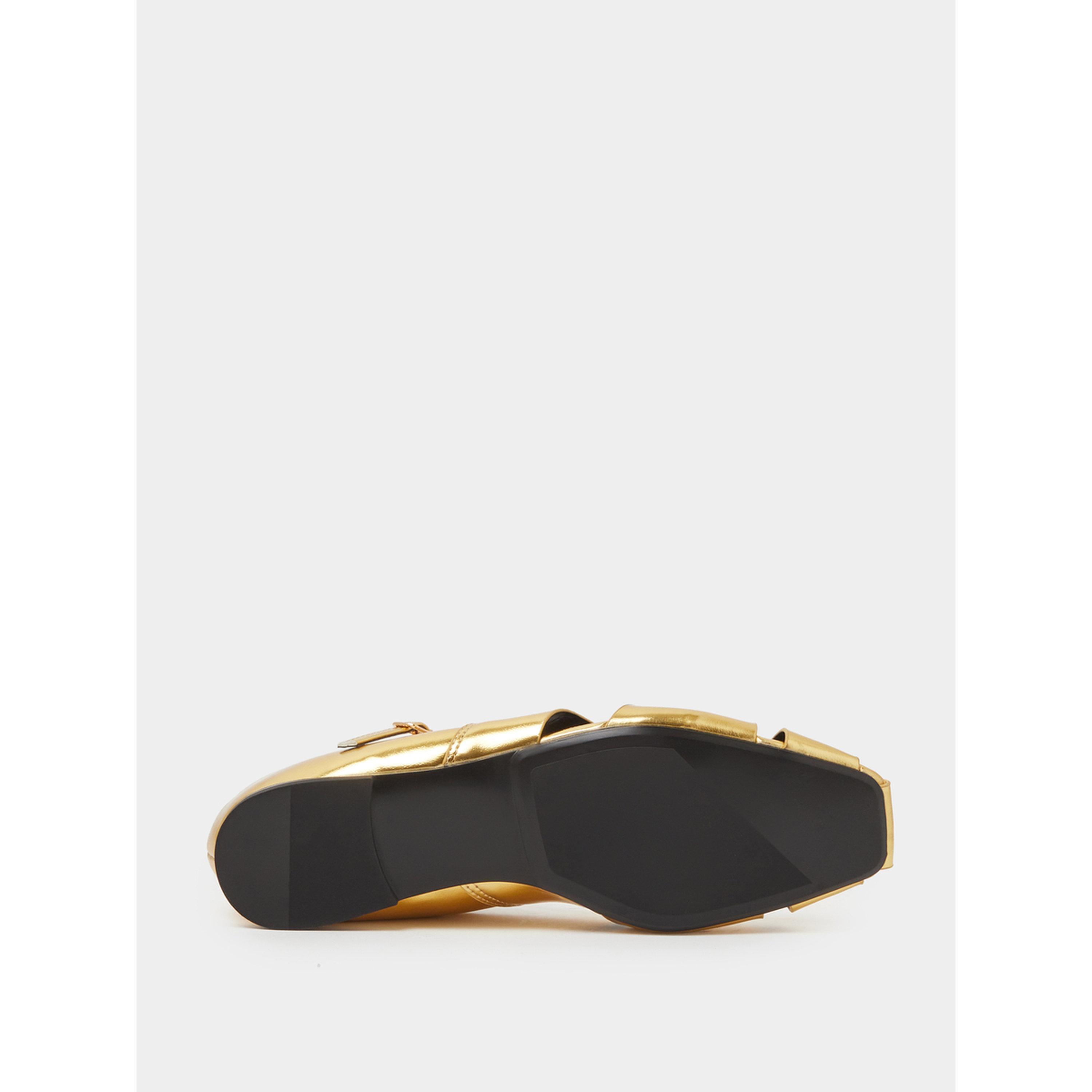 Styli Gold Metallic Woven Ballerina Flats with Ankle Strap-women-shoes-ballerinas-image-6