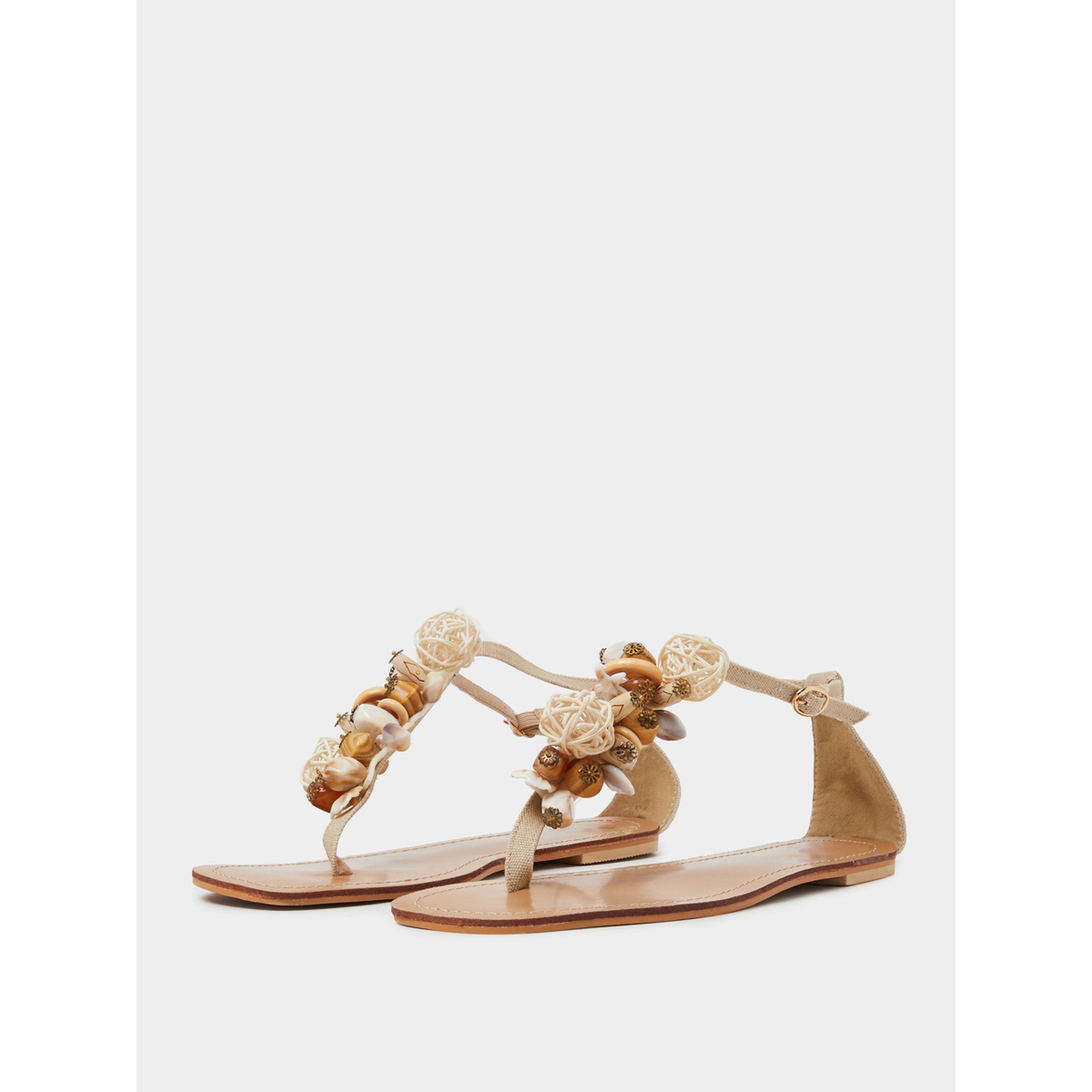 Styli Beige Embellished Flat Sandals-women-shoes-sandals-flats-image-1