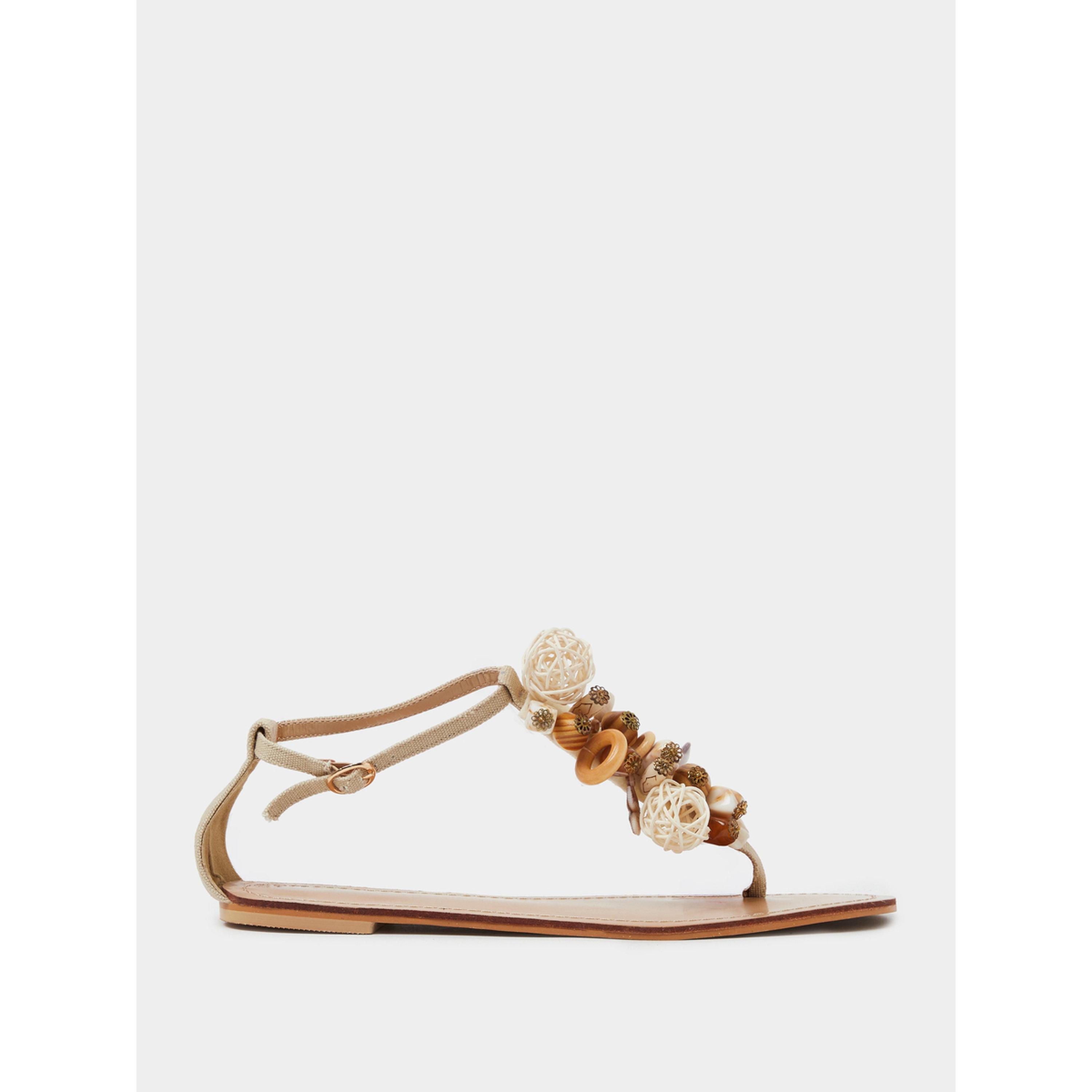 Styli Beige Embellished Flat Sandals-women-shoes-sandals-flats-image-2
