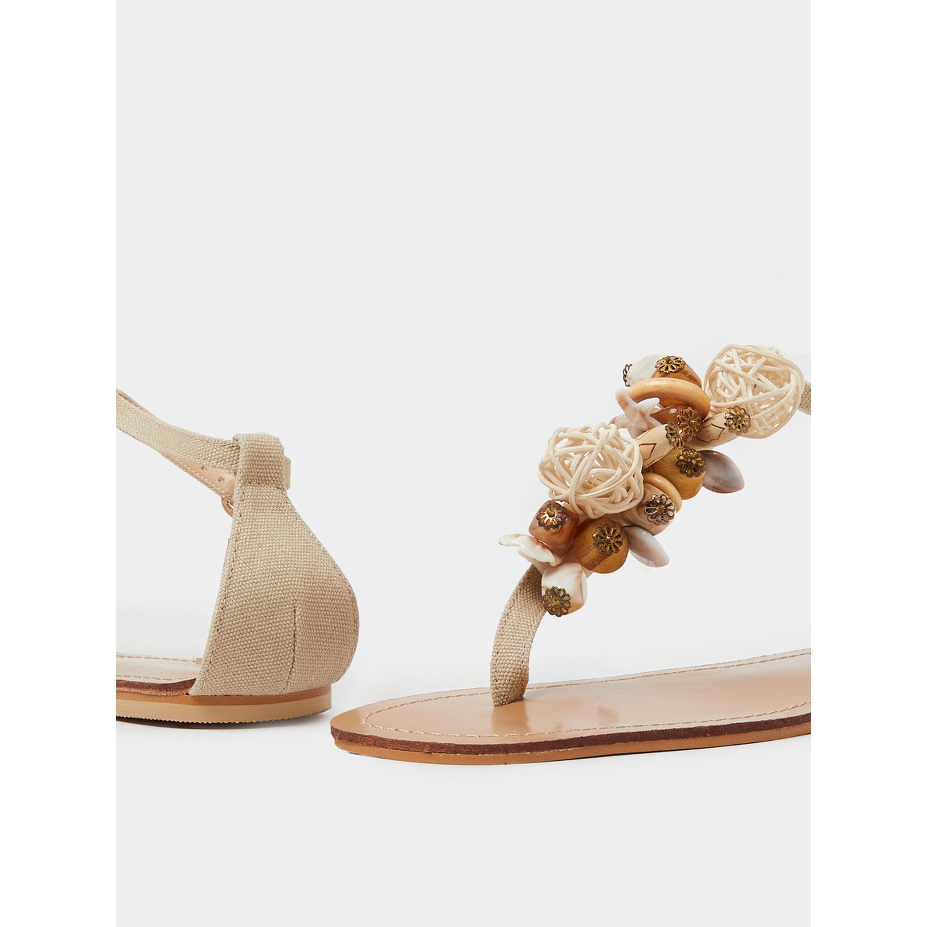 Styli Beige Embellished Flat Sandals-women-shoes-sandals-flats-image-4