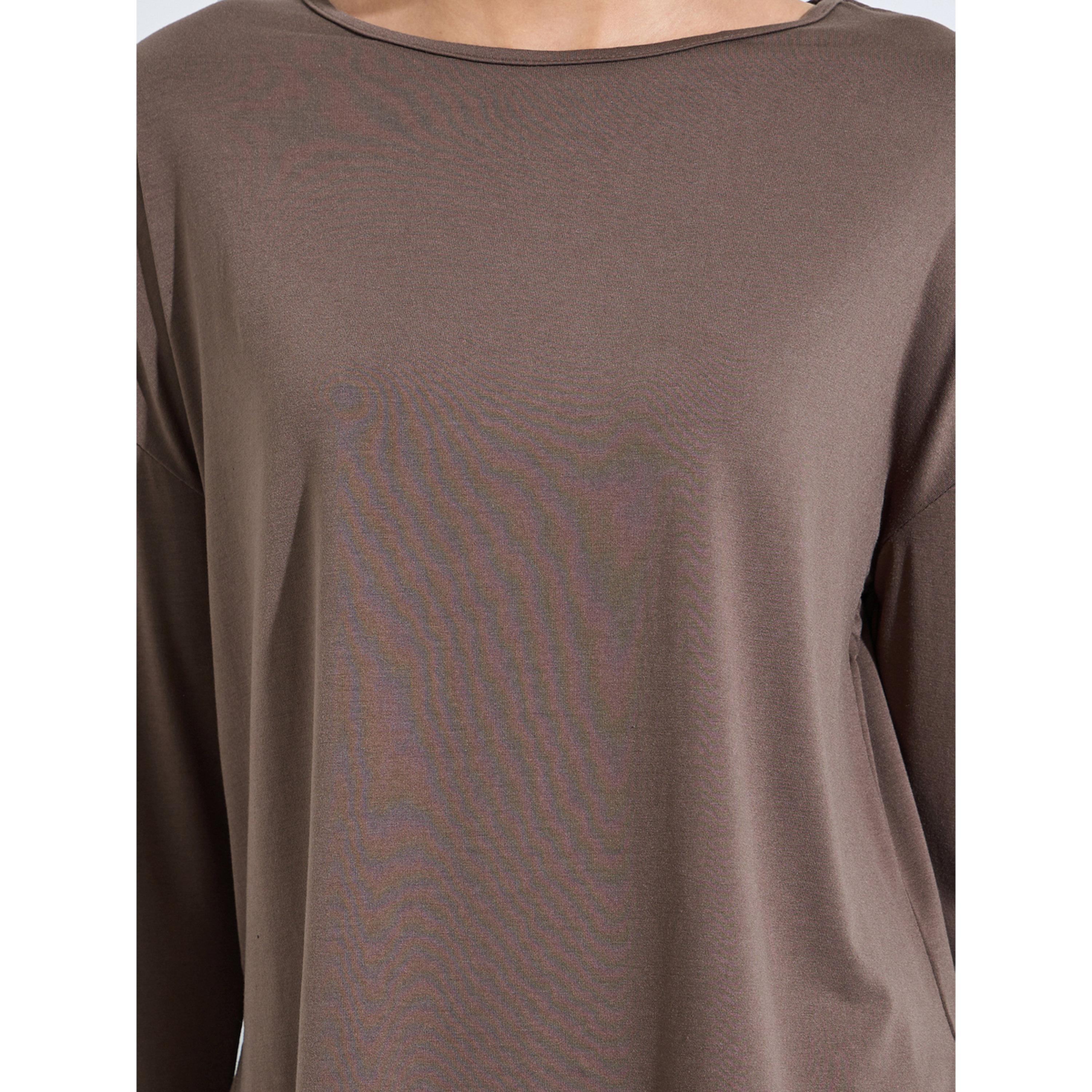 Styli Brown Solid Long Sleeve Activewear Top with Side Slit-sports-women-clothing-tshirtsandvests-image-5