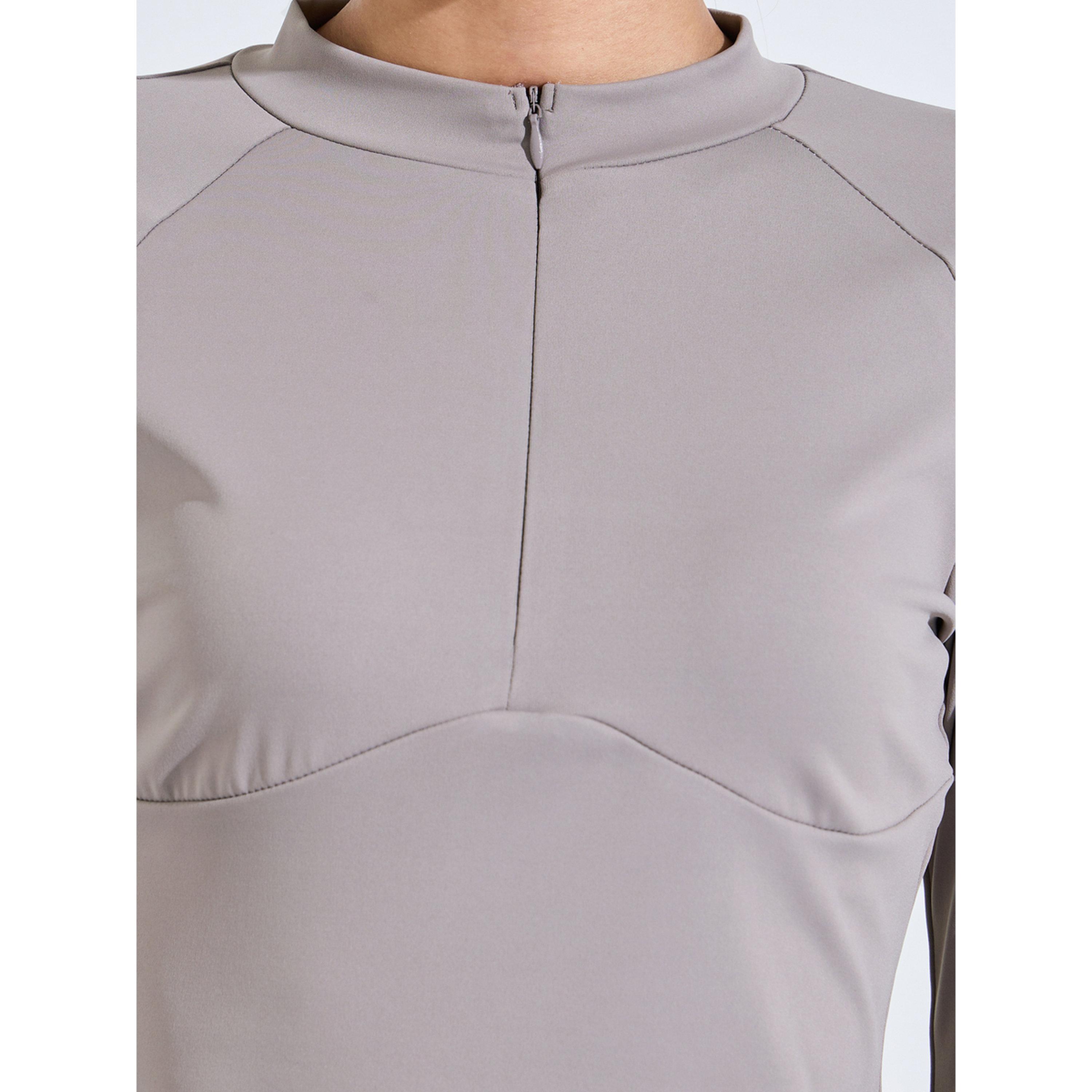 Styli Beige Solid Activewear Quarter-Zip Top with Thumbholes-sports-women-clothing-tshirtsandvests-image-4