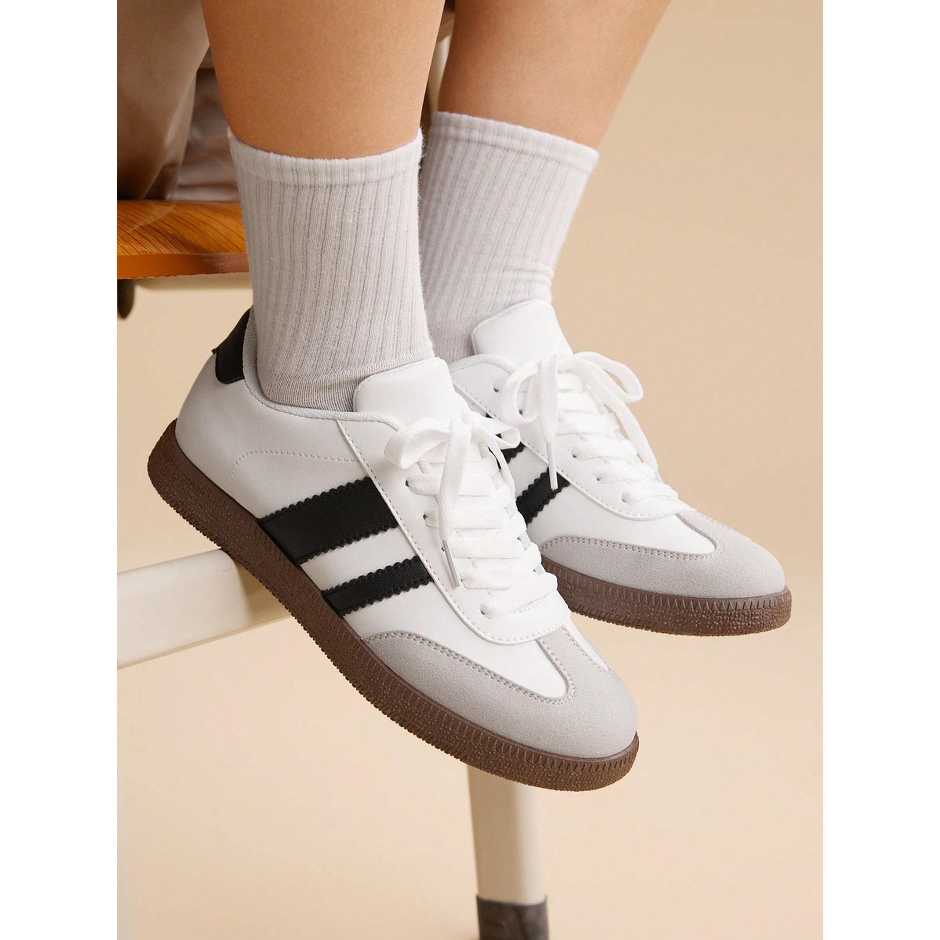 Take Two Womens White PU Sports Sneakers with Stripes - Casual and Versatile-women-shoes-sneakers-image-2
