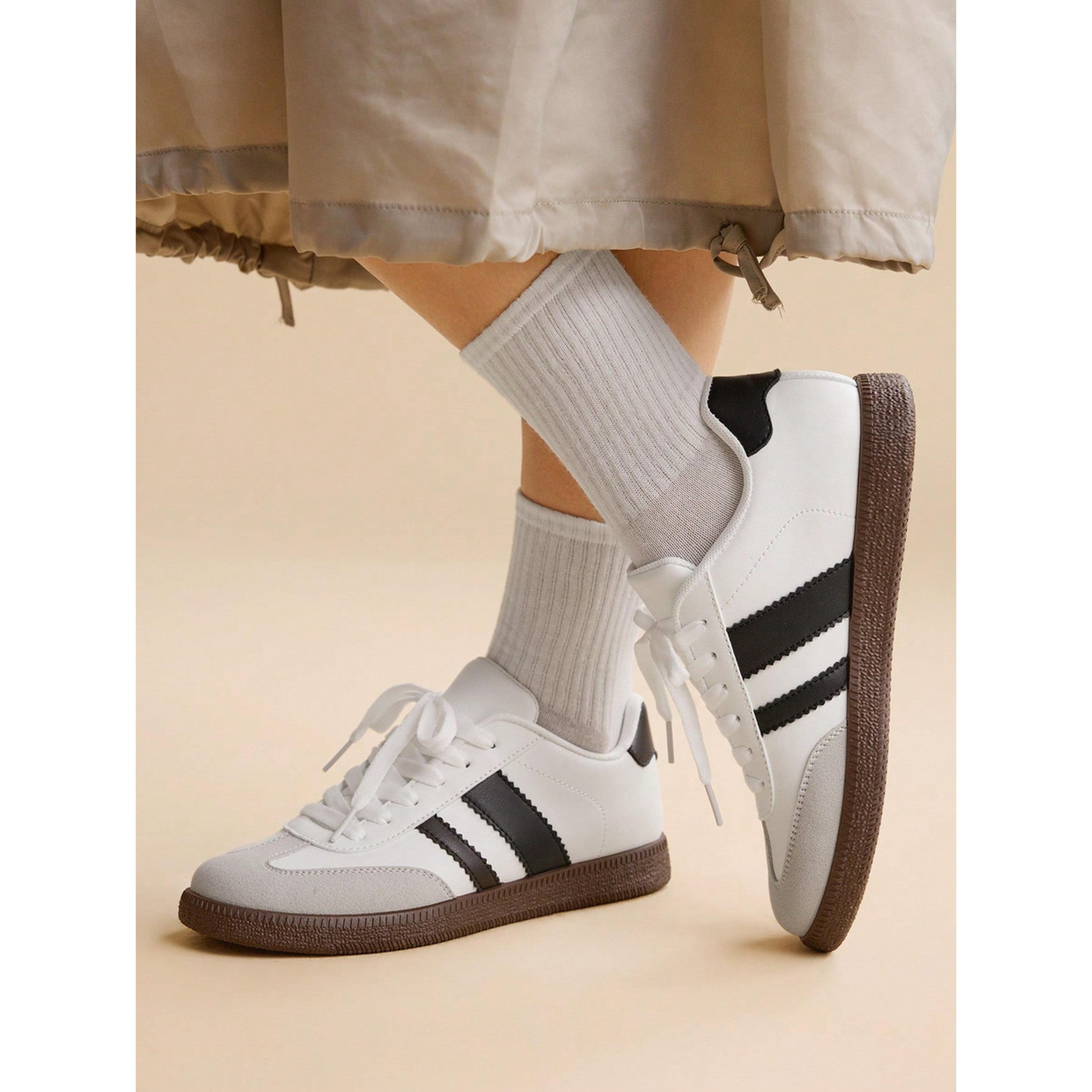 Take Two Womens White PU Sports Sneakers with Stripes - Casual and Versatile-women-shoes-sneakers-image-5