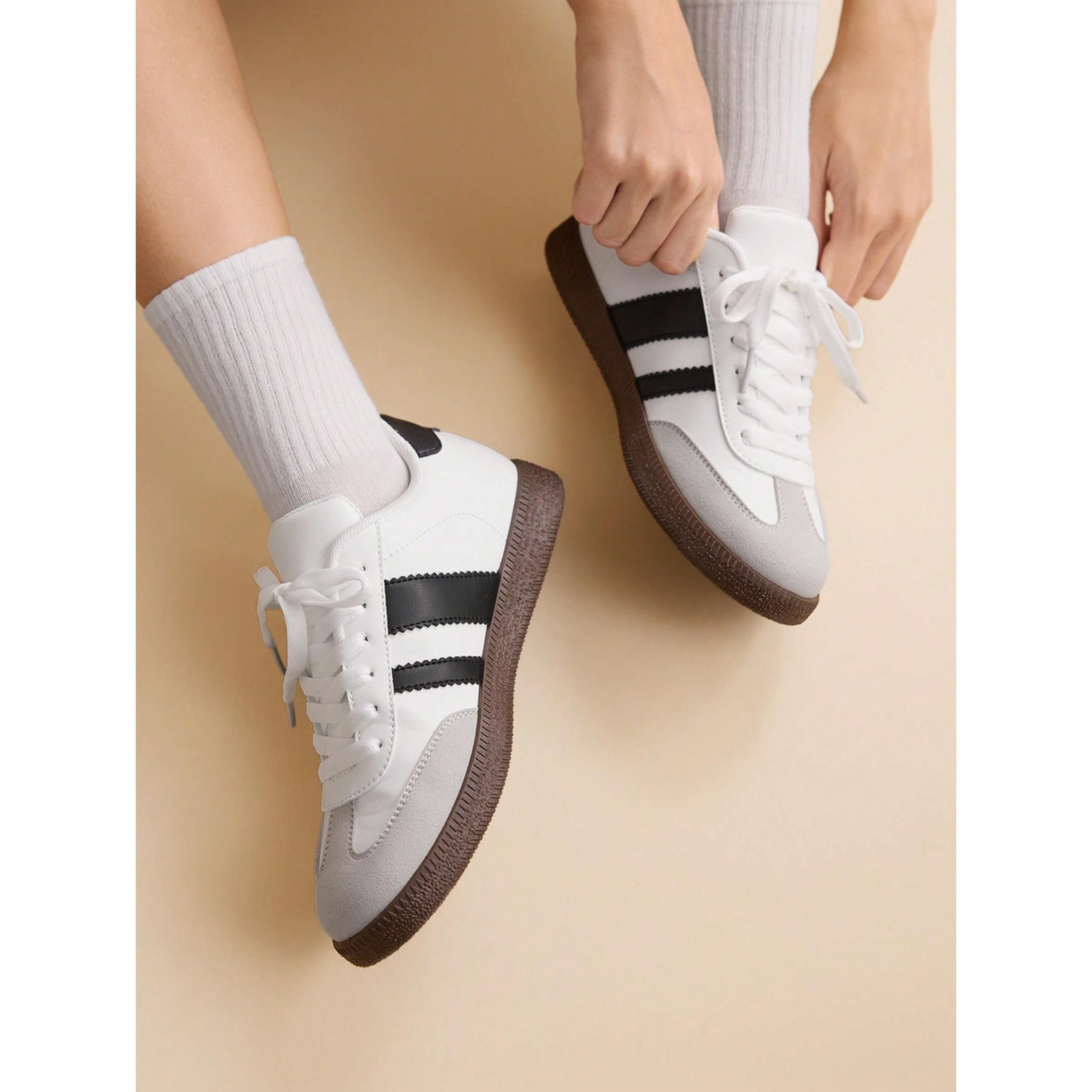 Take Two Womens White PU Sports Sneakers with Stripes - Casual and Versatile-women-shoes-sneakers-image-6
