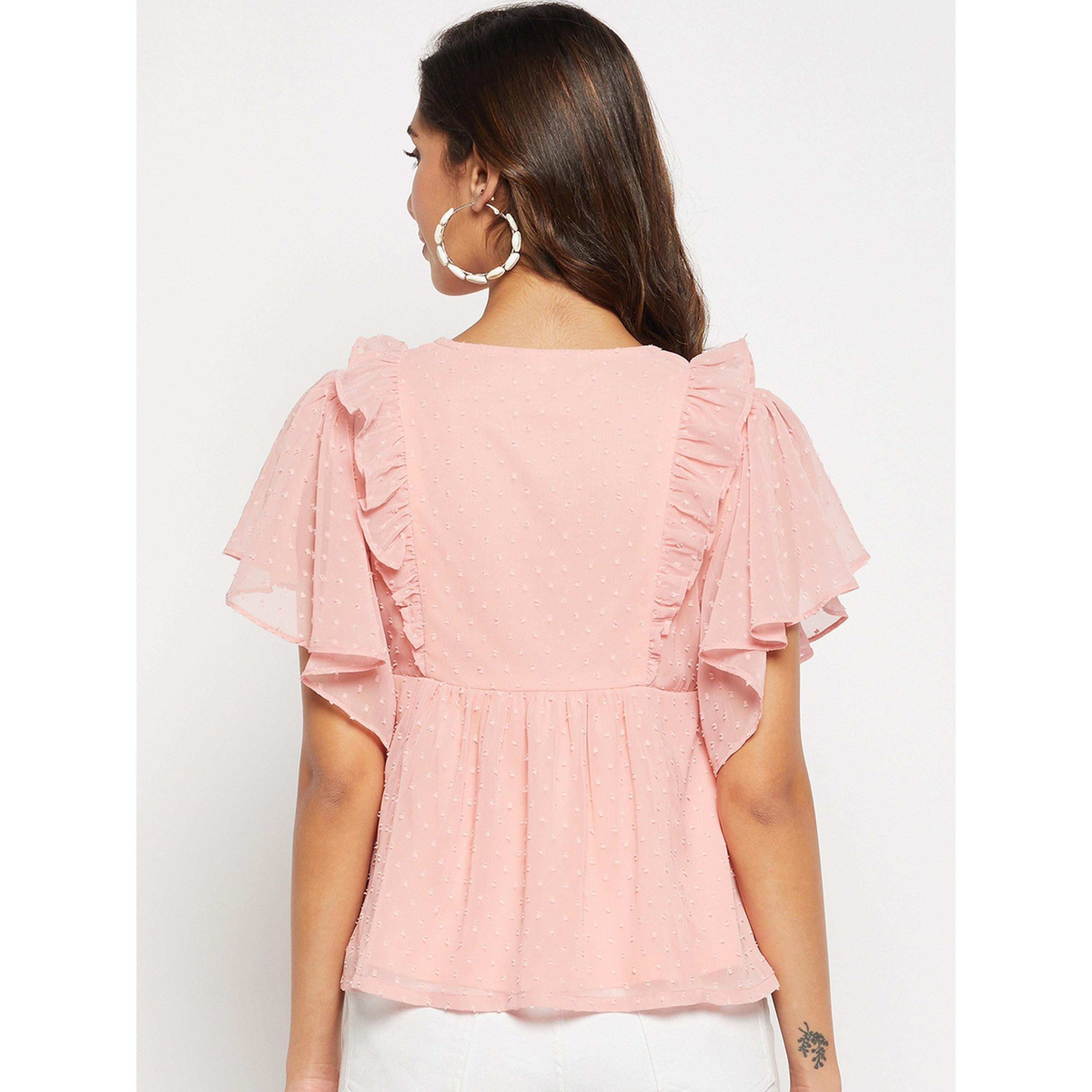 WineRed X Styli Pink Dobby Ruffle Sleeve Peplum Top-women-clothing-shirtsandblouses-blouses-image-3