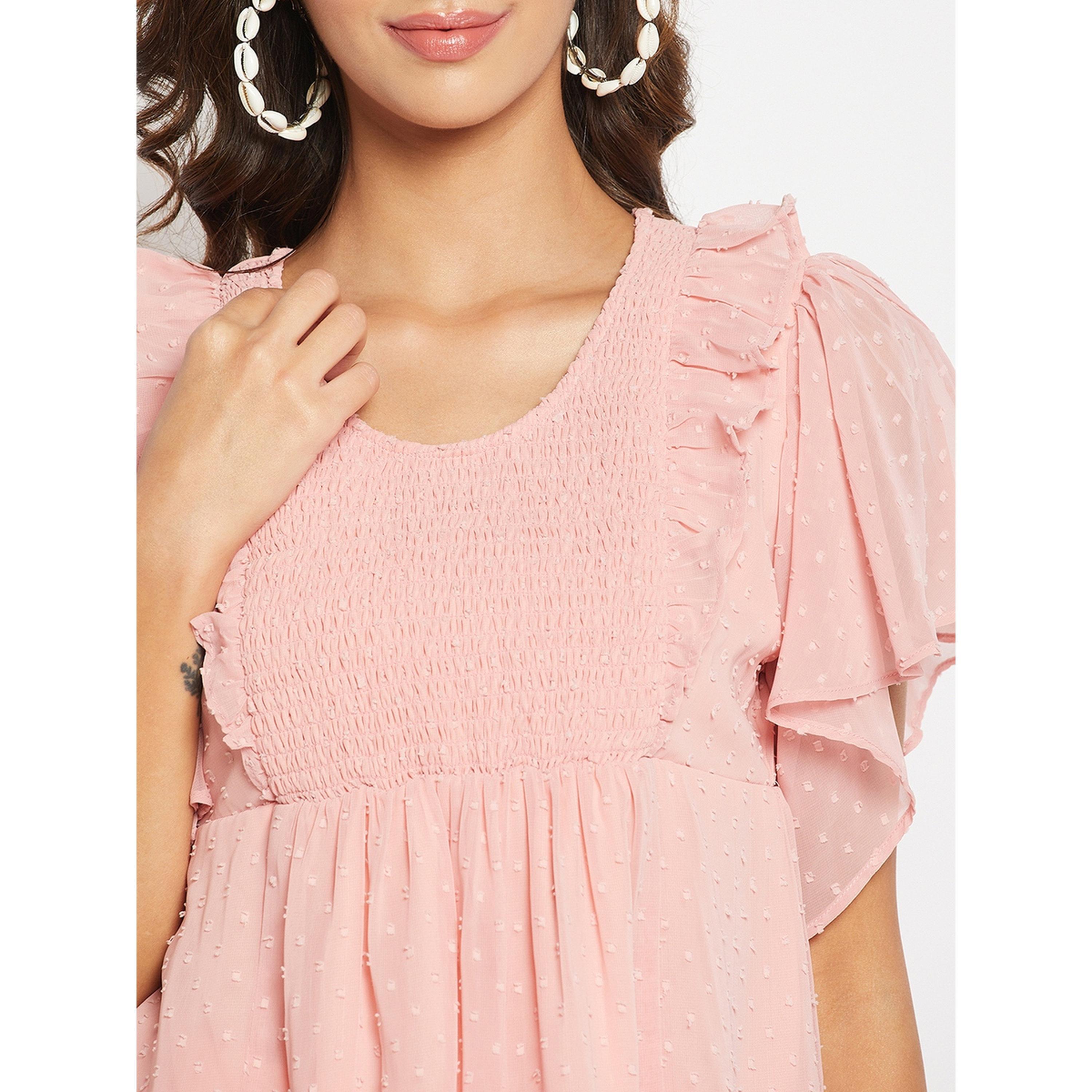 WineRed X Styli Pink Dobby Ruffle Sleeve Peplum Top-women-clothing-shirtsandblouses-blouses-image-5