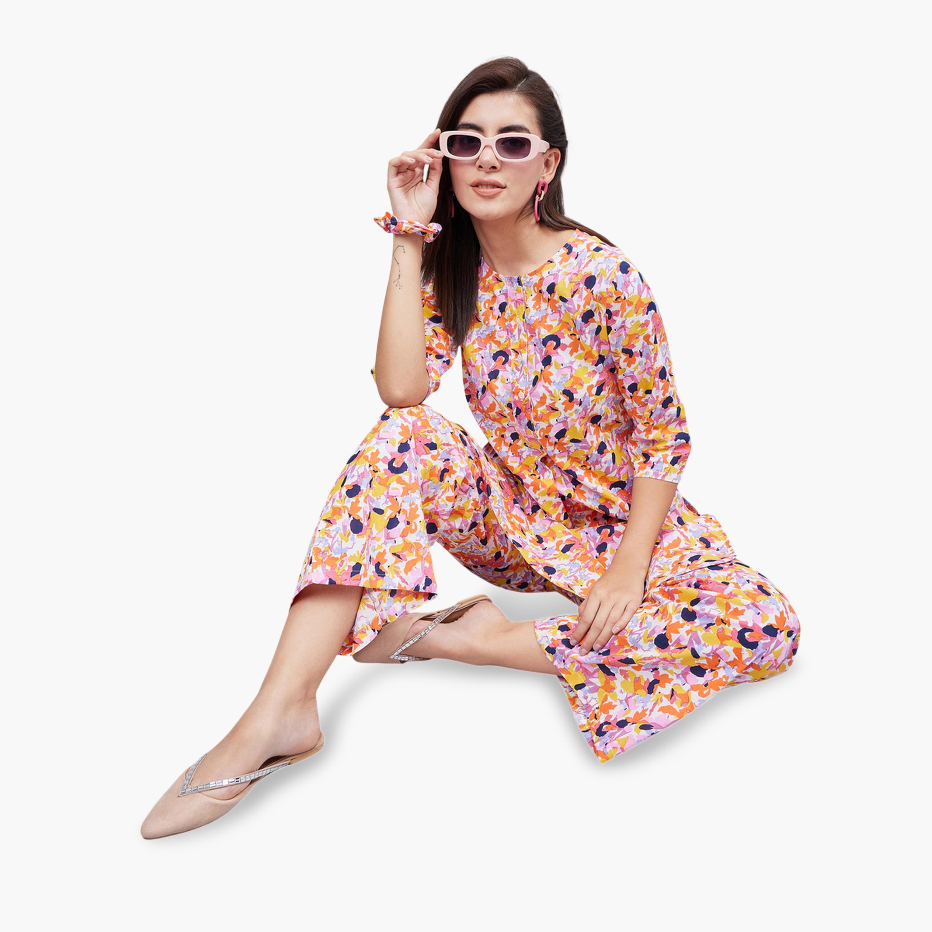WineRed X Styli All Over Print Longline Tunic and Pants Co-ord Set-women-clothing-coordsets-image-4