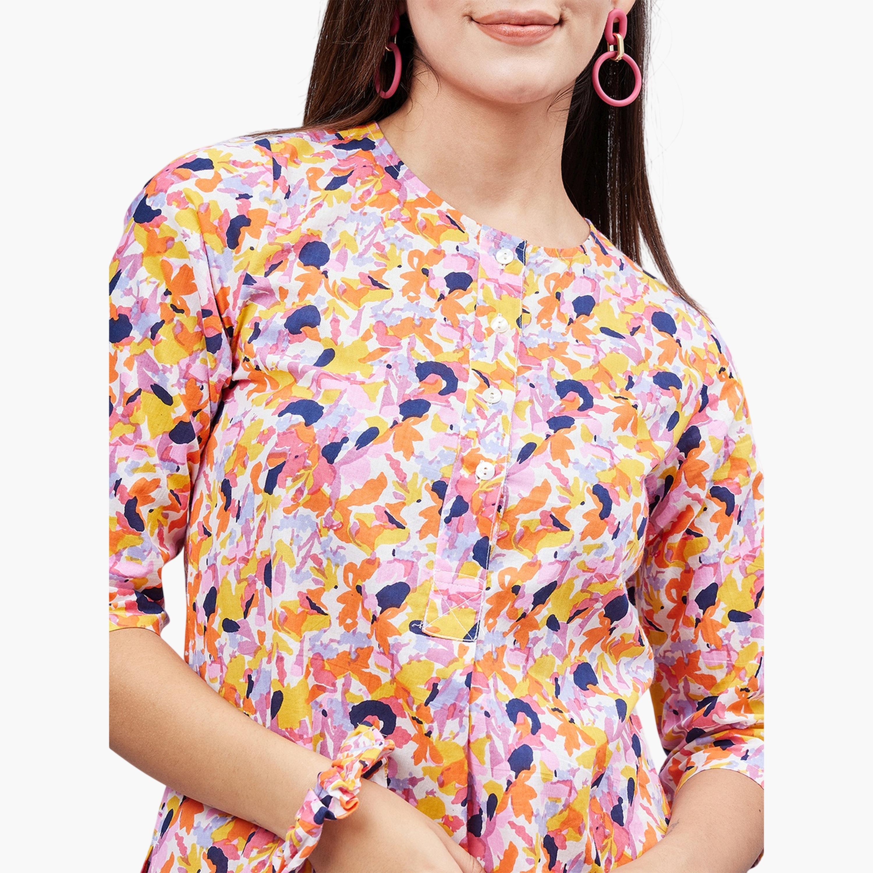طقم منسق من بنطال وتونيك طويل بطبعة كاملة-women-clothing-coordsets-image-6