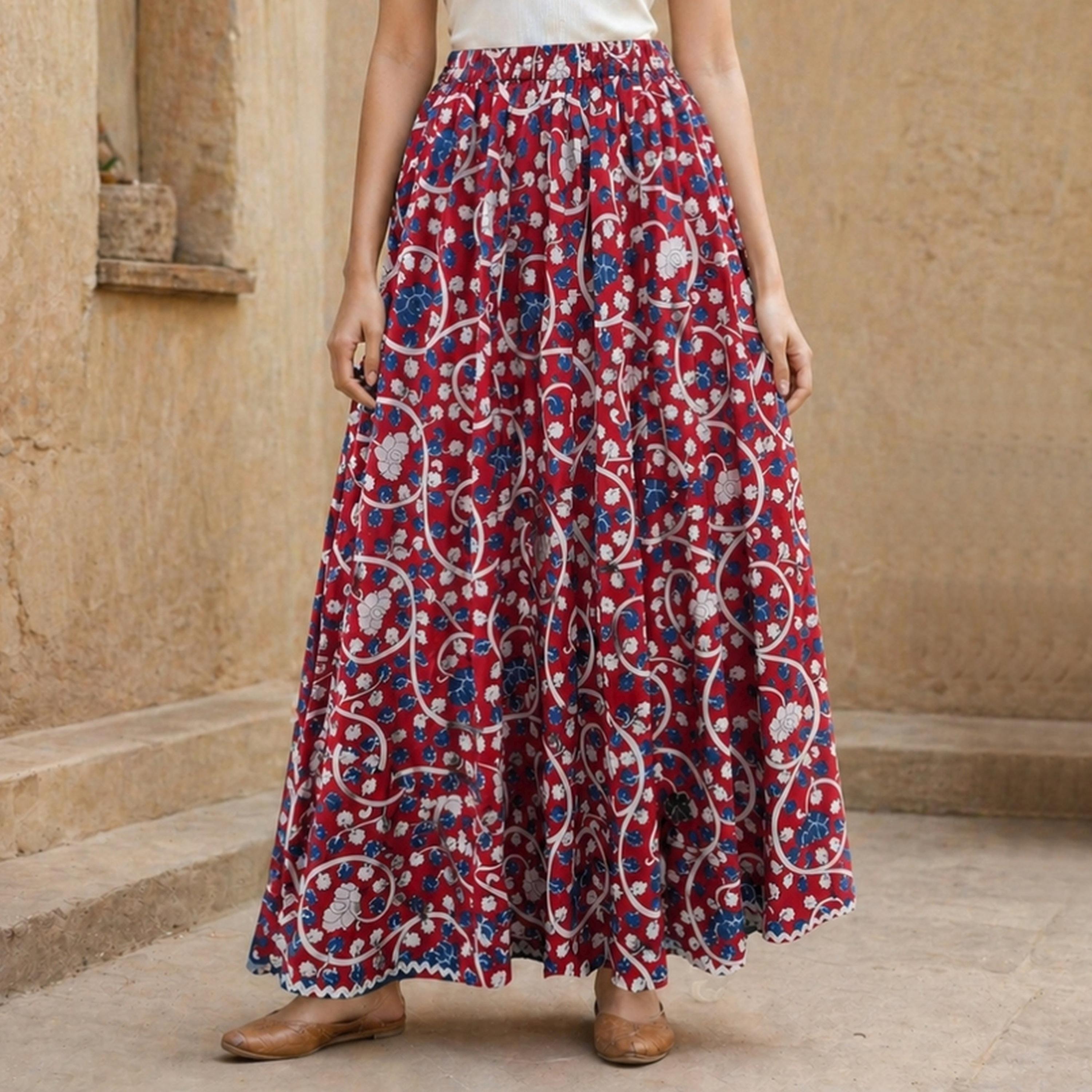 تنورة طويلة واسعة بطبعة زهور-women-clothing-skirts-image-1