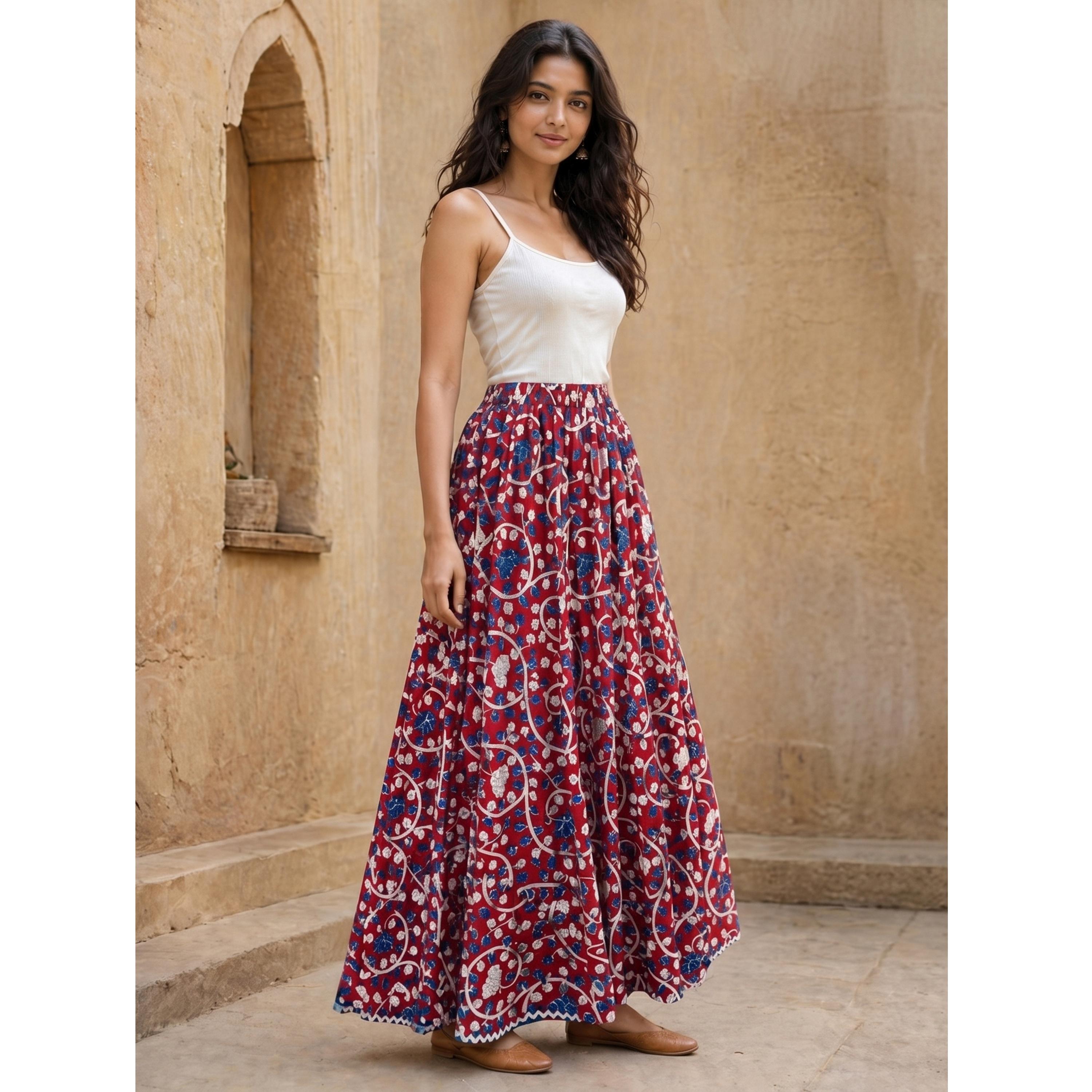 تنورة طويلة واسعة بطبعة زهور-women-clothing-skirts-image-2