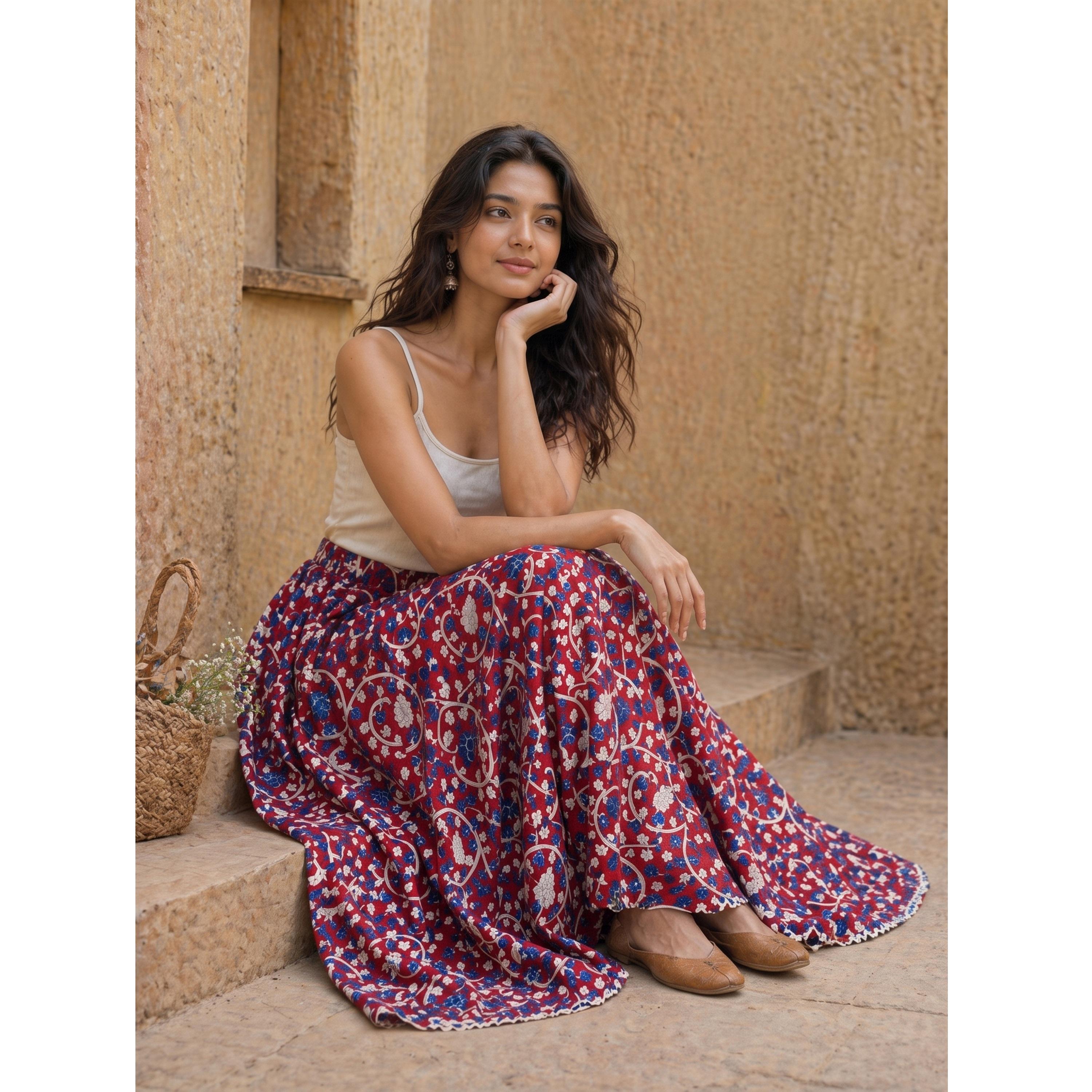 تنورة طويلة واسعة بطبعة زهور-women-clothing-skirts-image-3