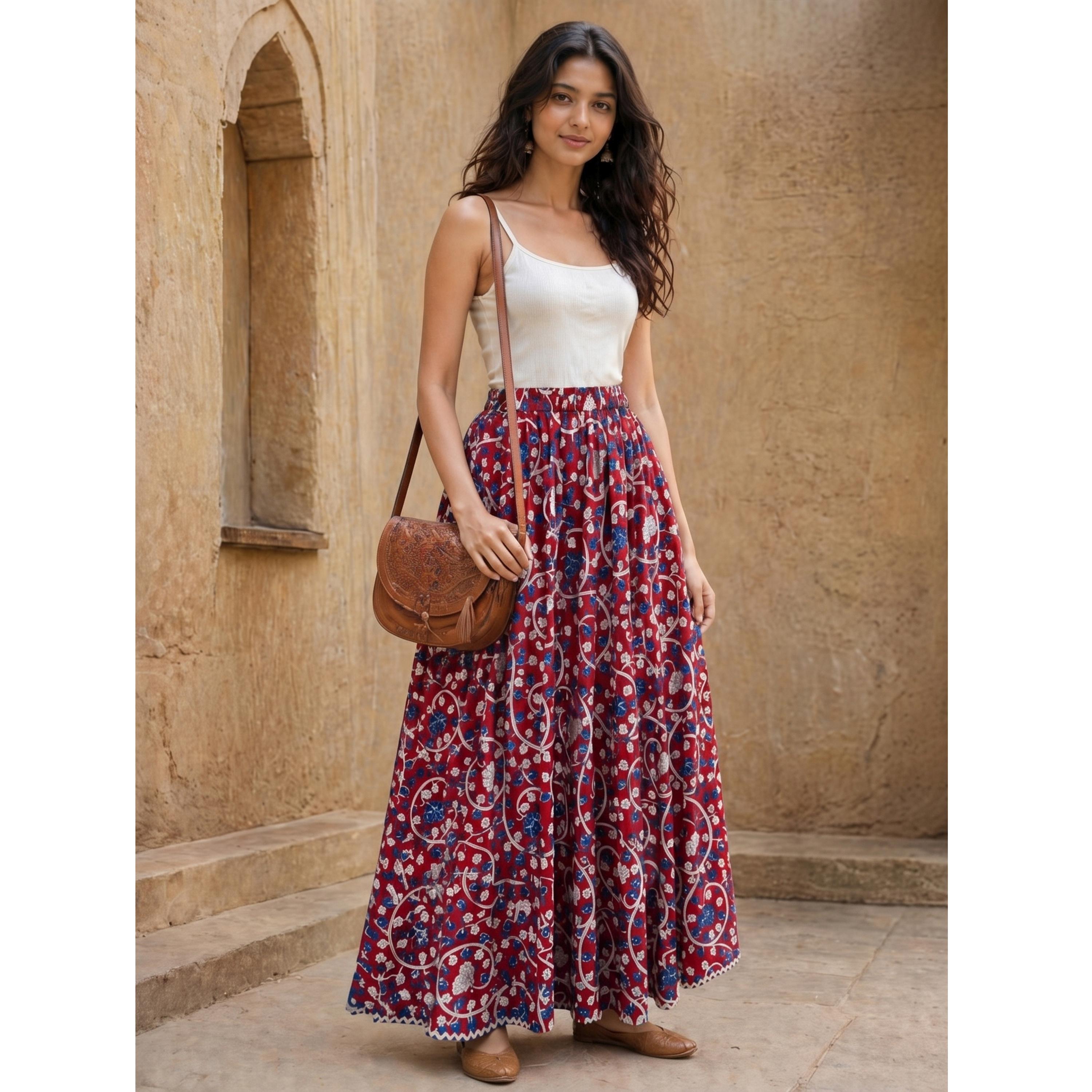 تنورة طويلة واسعة بطبعة زهور-women-clothing-skirts-image-5