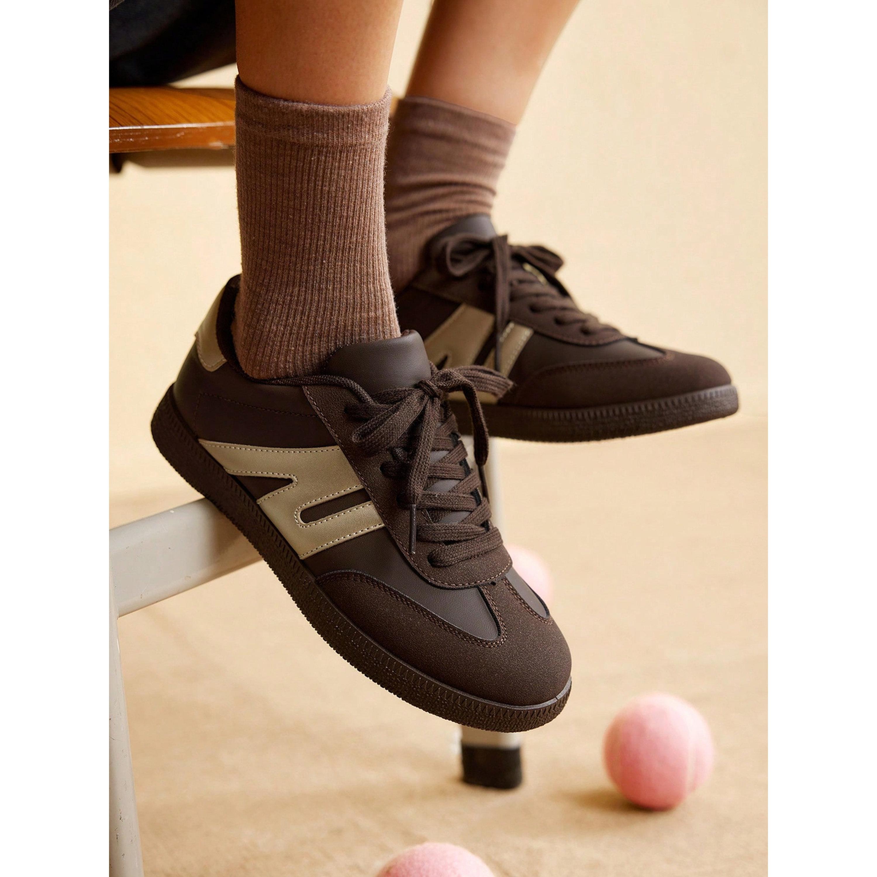 Take Two Coffee Brown PU Leather Womens Sports Sneakers - Versatile and Stylish-women-shoes-sneakers-image-2