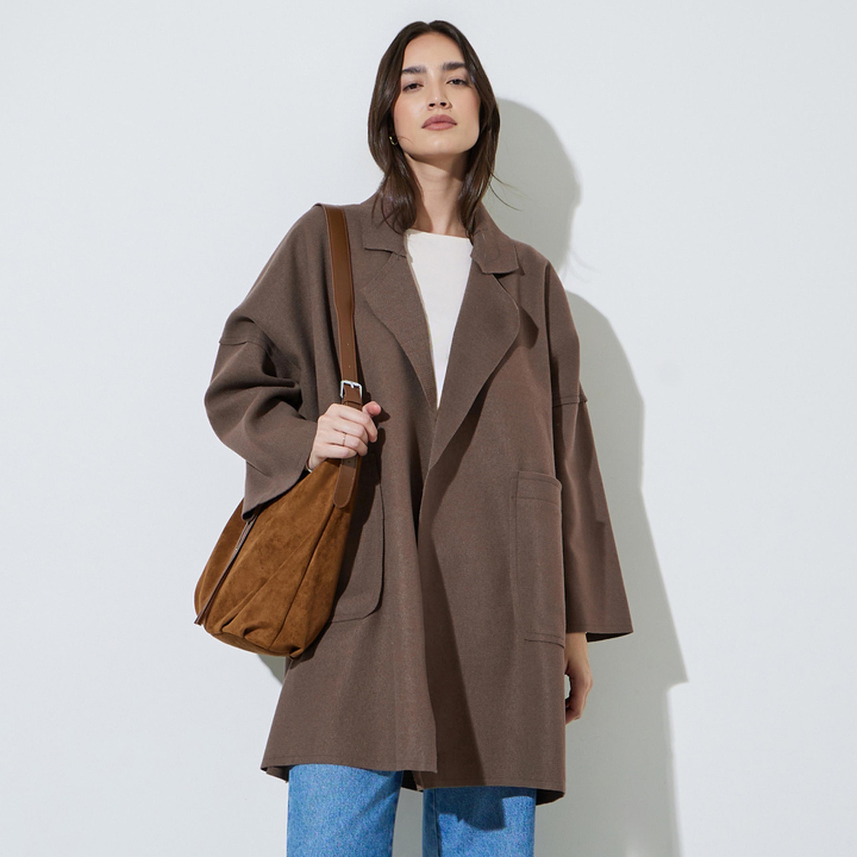 Styli Brown Notch Lapel Button-Up Coat-women-winterwear-coatsandjackets-coats-image-1