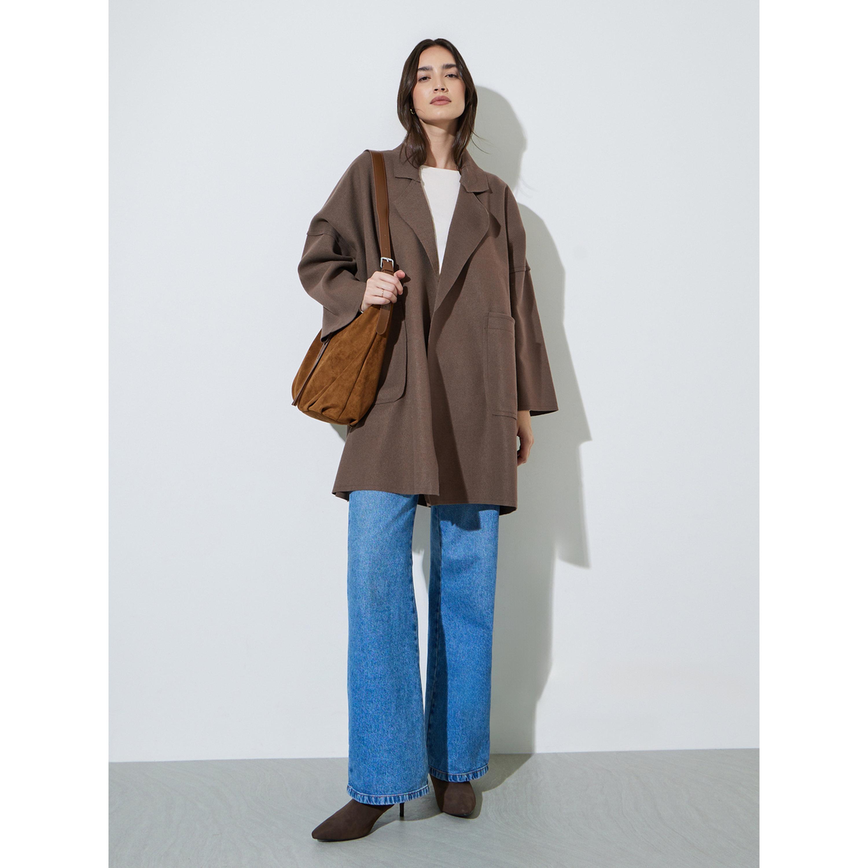 Styli Brown Notch Lapel Button-Up Coat-women-winterwear-coatsandjackets-coats-image-2