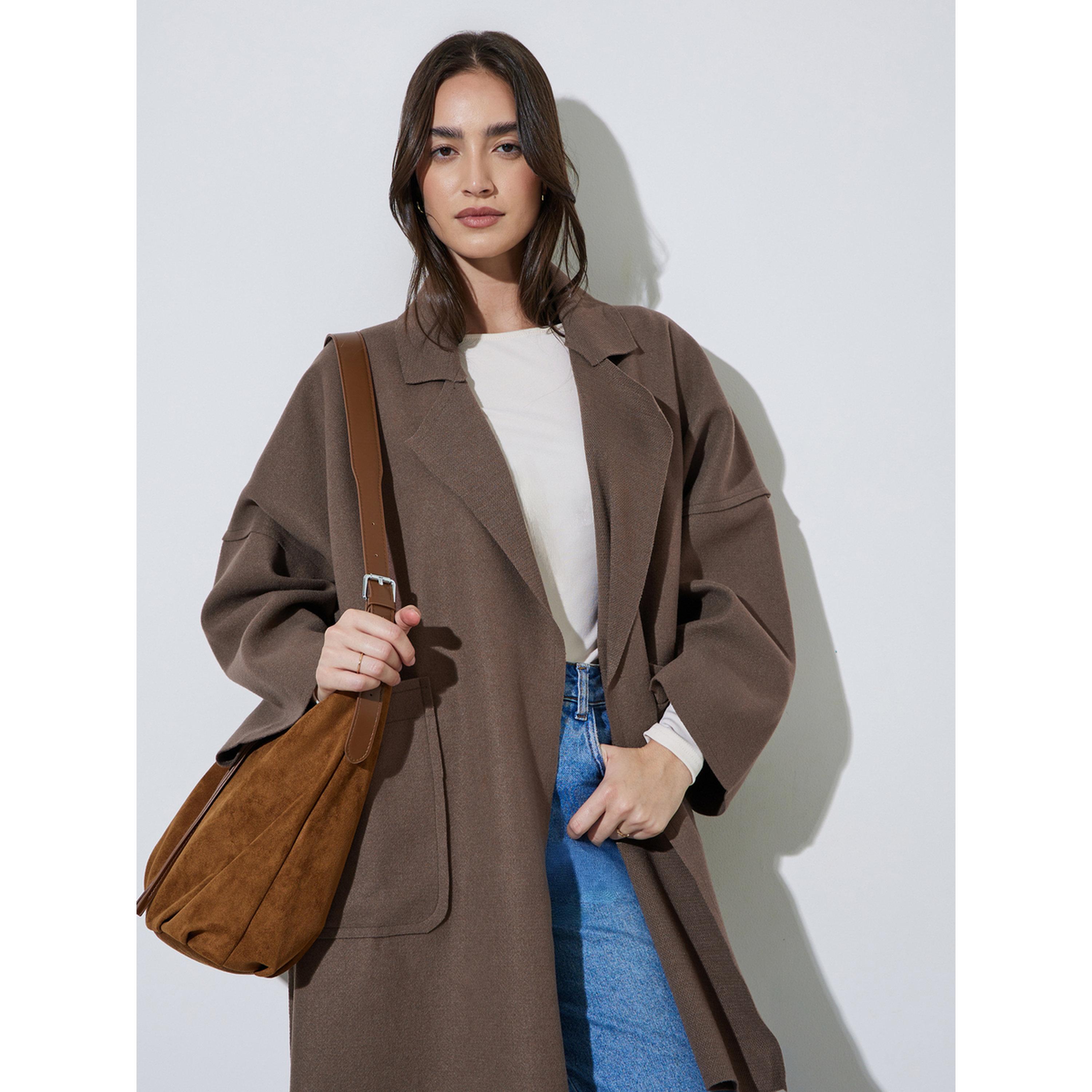 Styli Brown Notch Lapel Button-Up Coat-women-winterwear-coatsandjackets-coats-image-3