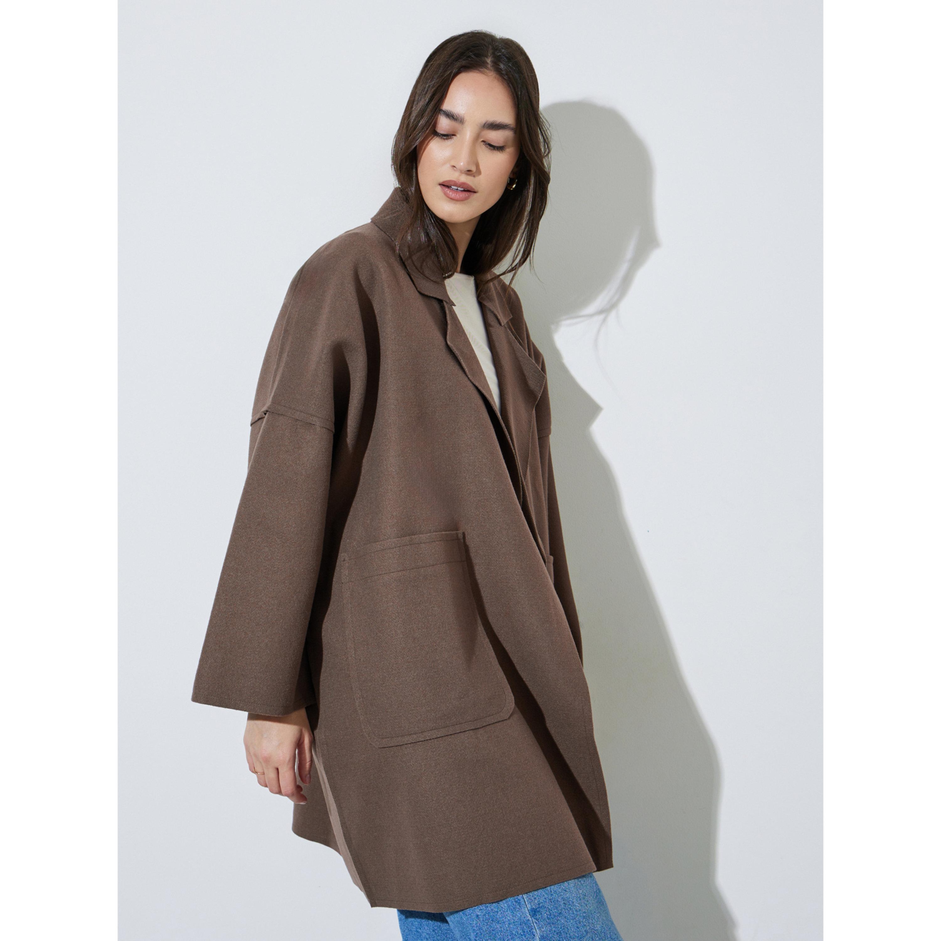 Styli Brown Notch Lapel Button-Up Coat-women-winterwear-coatsandjackets-coats-image-4