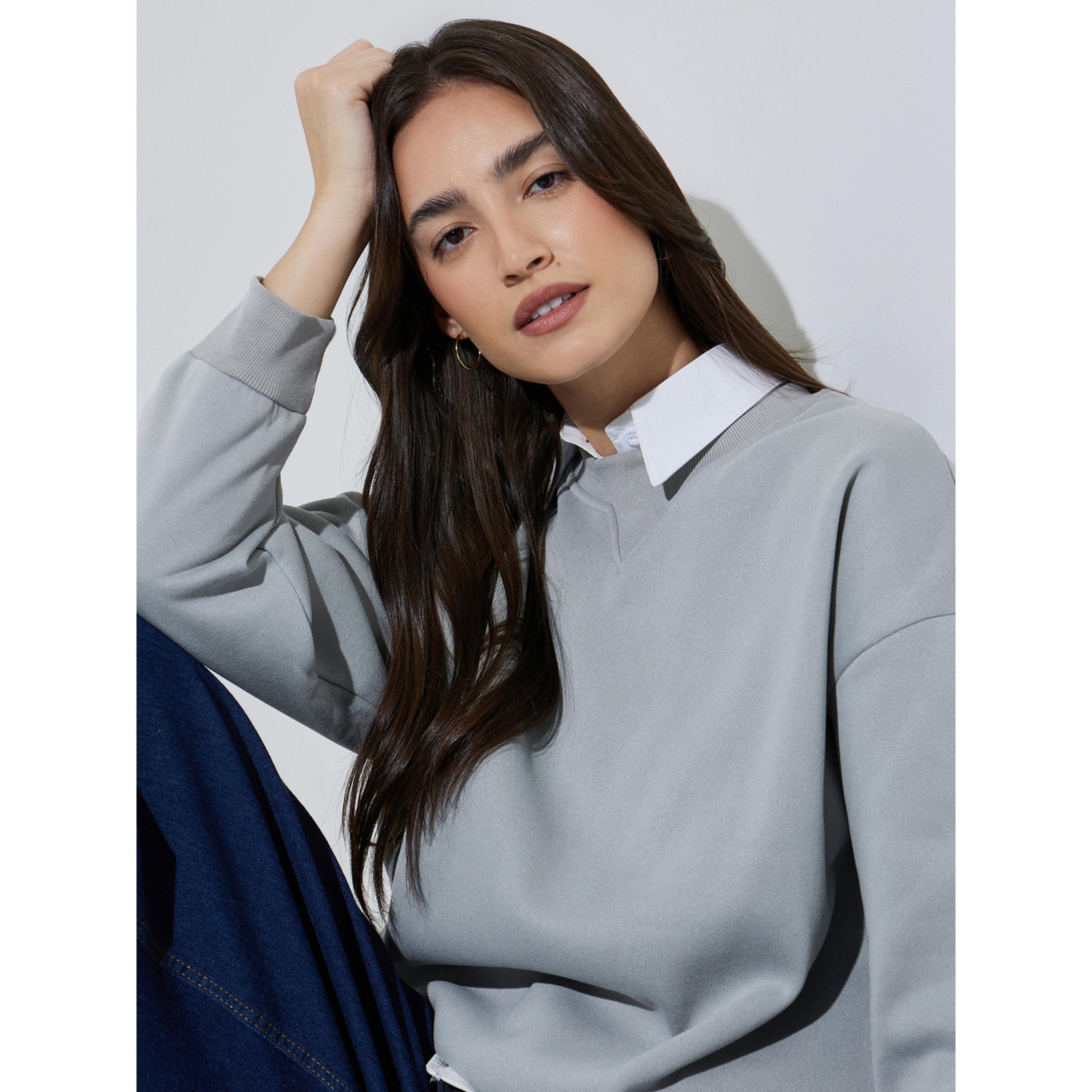 Styli Grey Solid Long Sleeves Oversized Sweatshirt-women-clothing-hoodiesandsweatshirts-sweatshirts-image-5